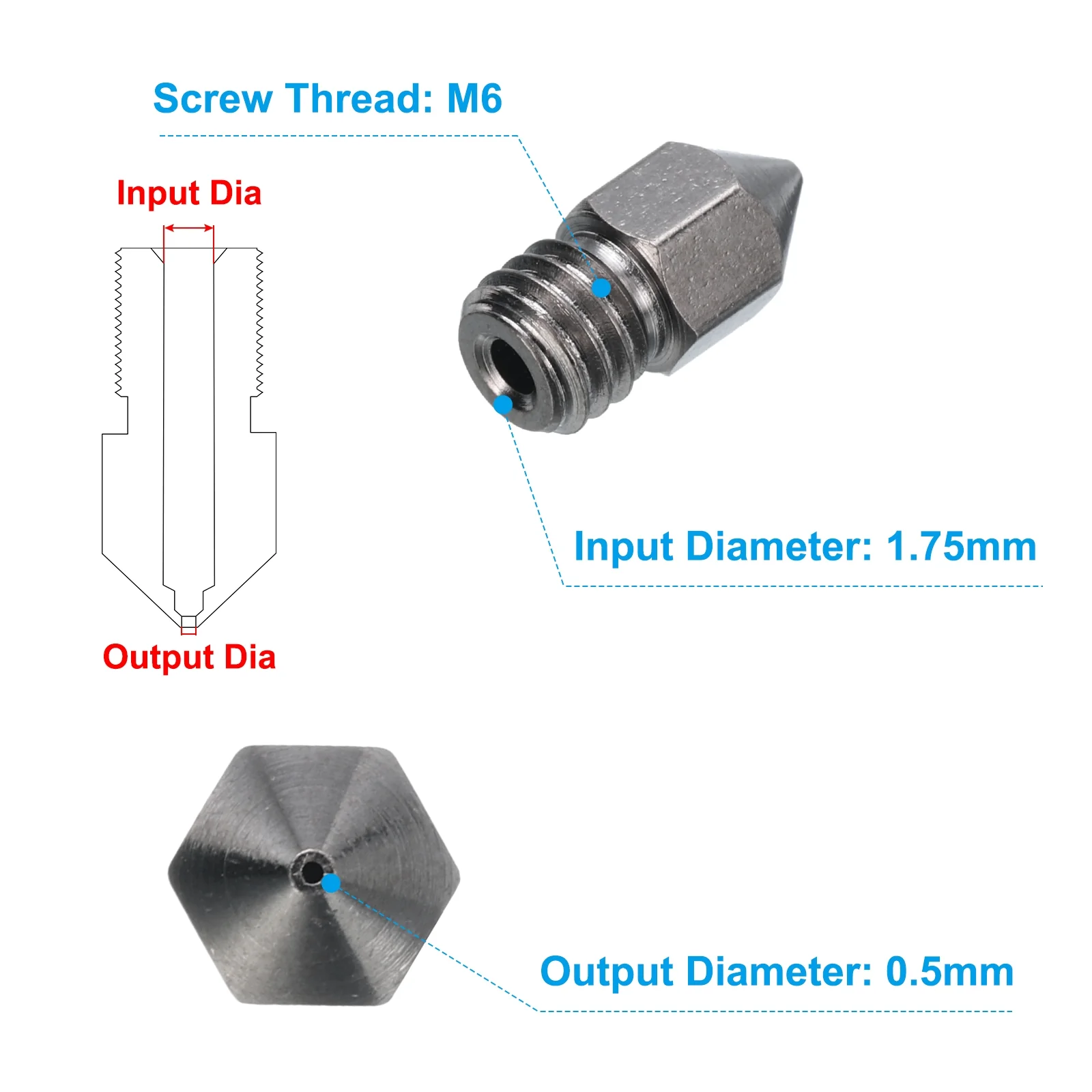 Uxcell 3D Nozzles Kit, MK8 Hardened Steel Arc Nozzles 0.5mm Cleaning Needles - Image 2