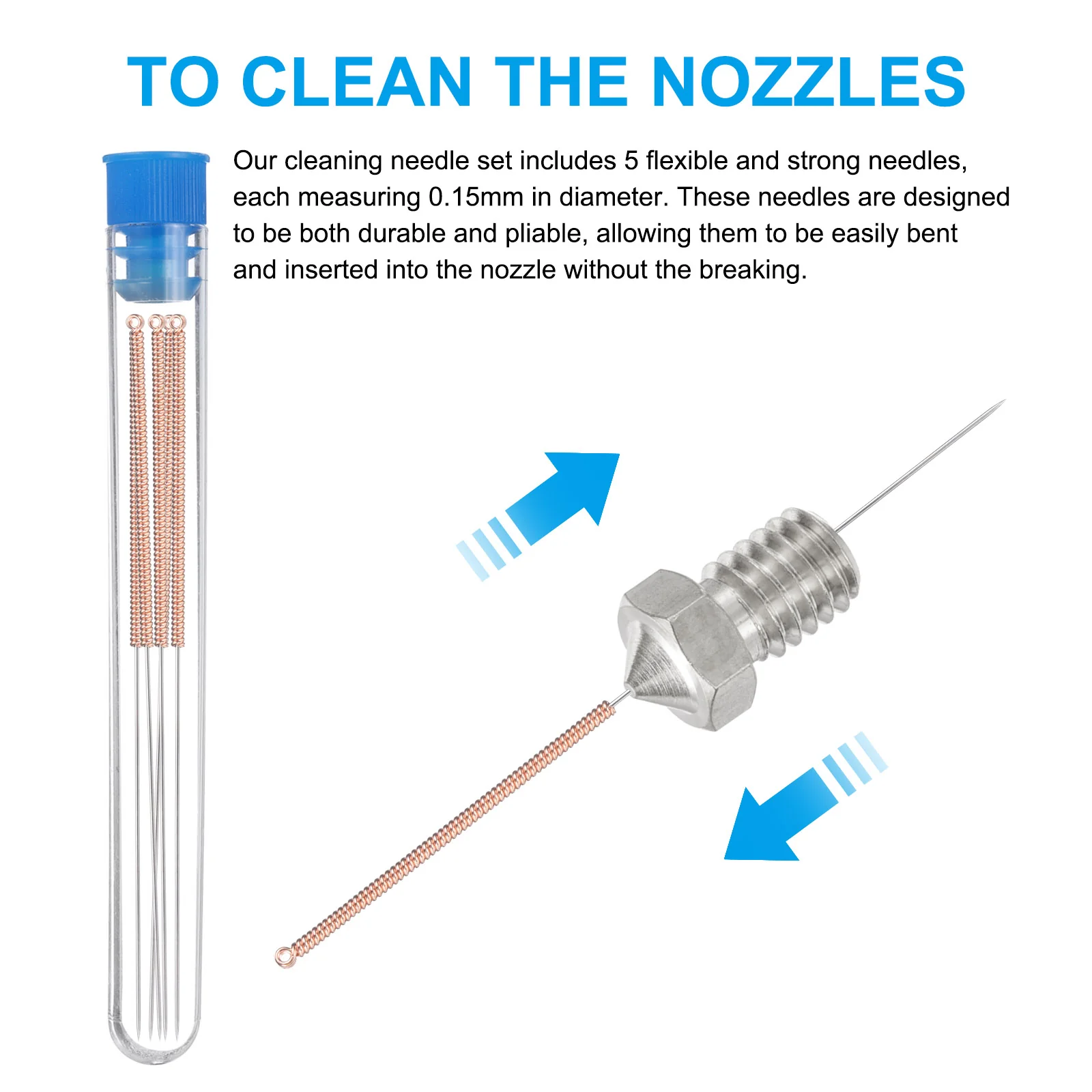 Uxcell 3D Nozzles Kit, 10pcs 3D Printer Stainless Steel Nozzles 0.5mm, Cleaning Needles - Image 4