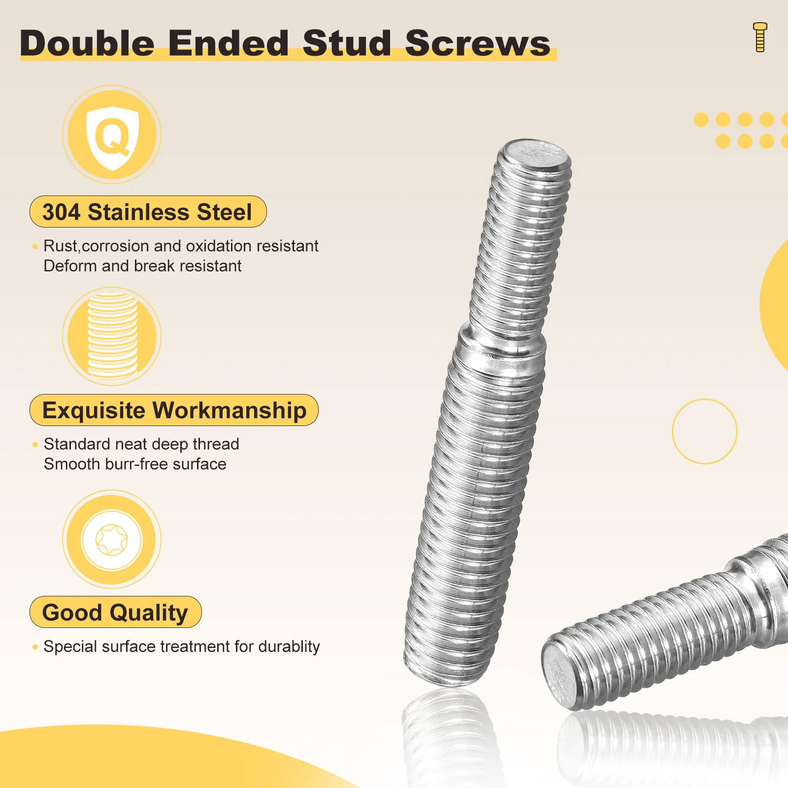 Double End Threaded Stud Screw, Threaded Stud Fasteners - for House Maintenance Craft Loom, Silver Tone - Image 33