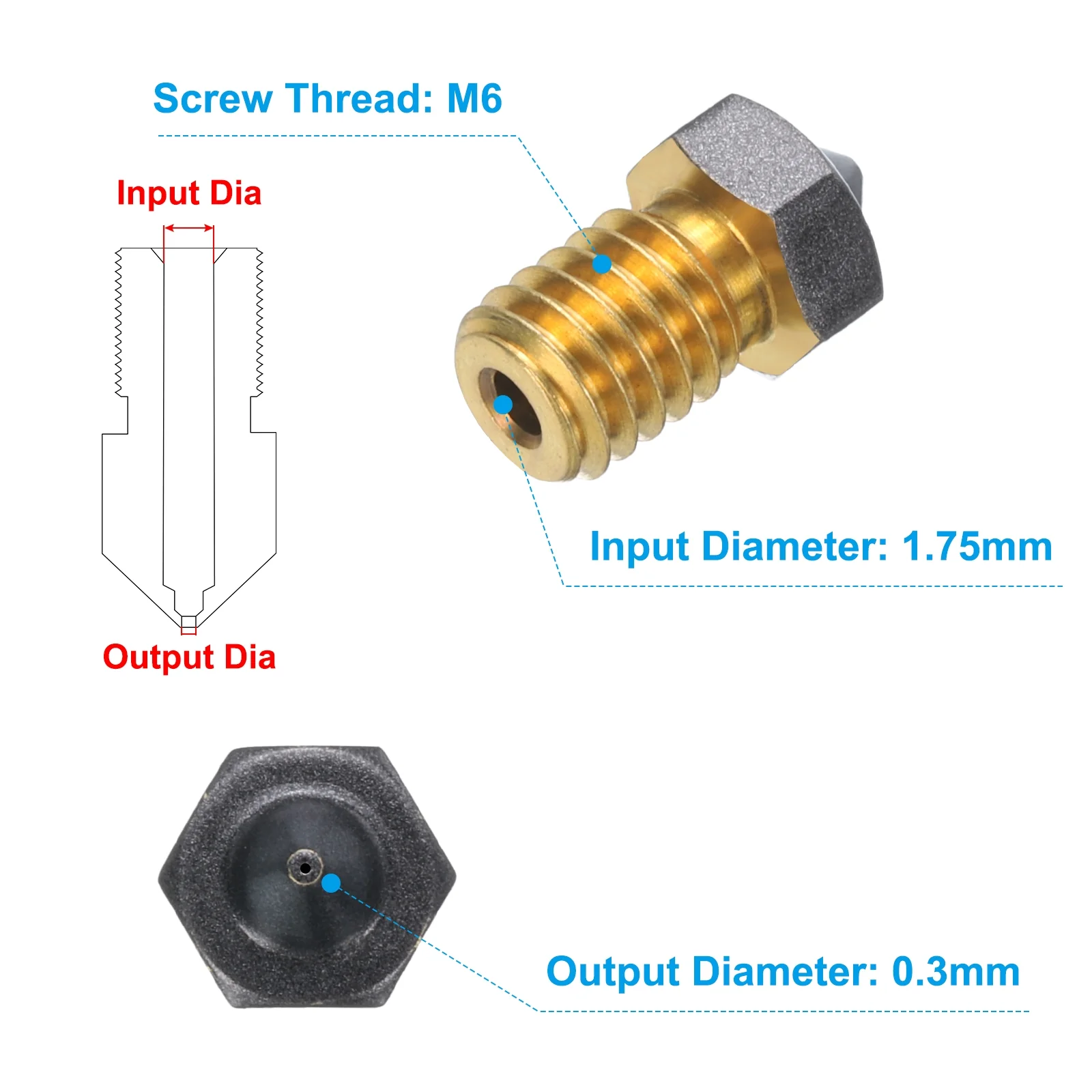 Uxcell 3D Nozzles Kit, 2pcs 3D Printer Brass Nozzles 0.3mm, 5pcs Cleaning Needles - Image 2