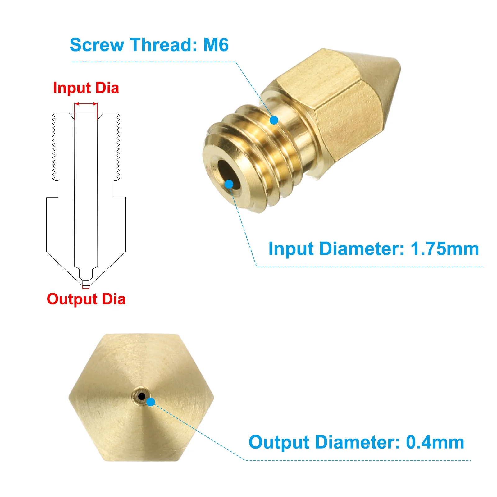 Uxcell 3D Nozzles Kit, 30pcs 3D Printer Brass Nozzles 0.4mm, 5pcs Cleaning Needles - Image 2