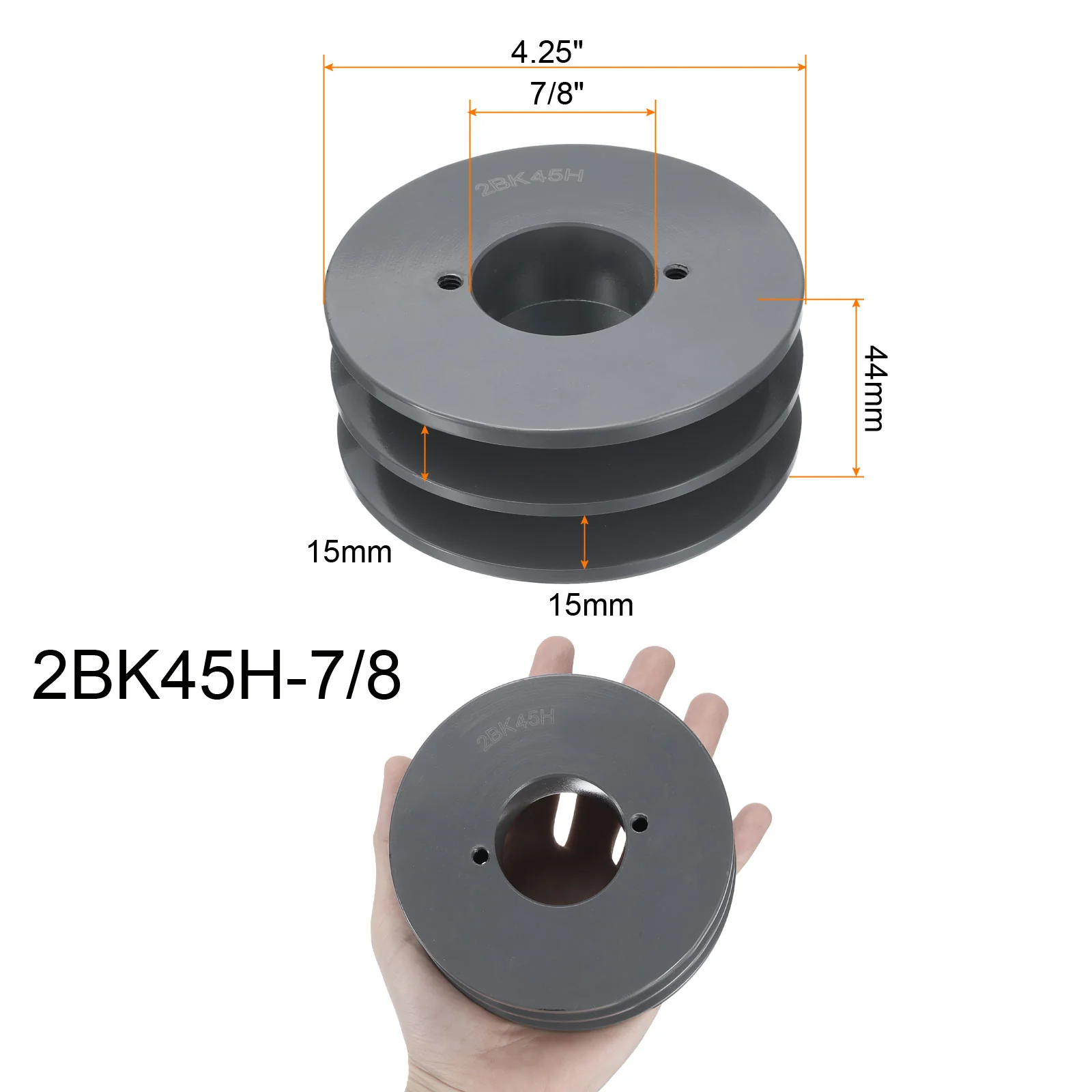 Uxcell 2BK45H-7/8 V-Belt Sheave 7/8"Bore 4.25"OD Double Groove Web Sheave - Image 2