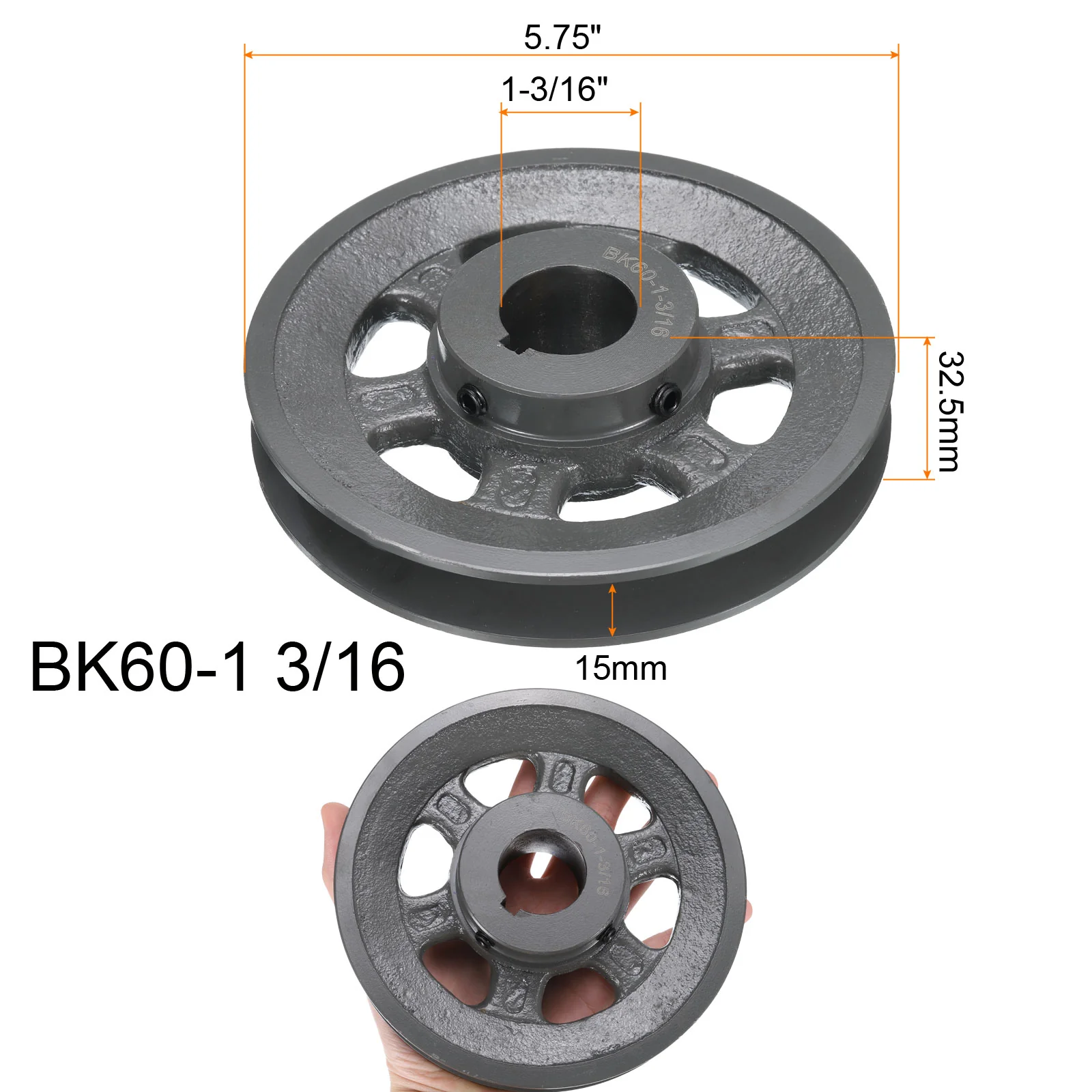 Uxcell BK60-1 3/16 V-Belt Sheave 1-3/16"Bore 5.75"OD Single Groove Web Sheave - Image 2