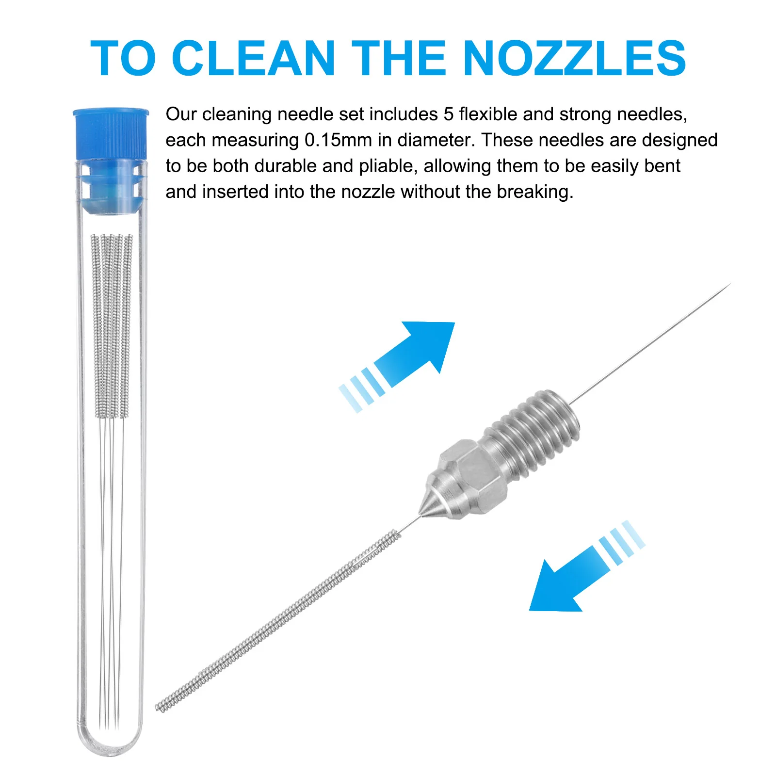 Uxcell 3D Nozzles Kit, 2pcs Copper Alloy Nozzles 0.3mm Nozzle Cleaning Needles - Image 4
