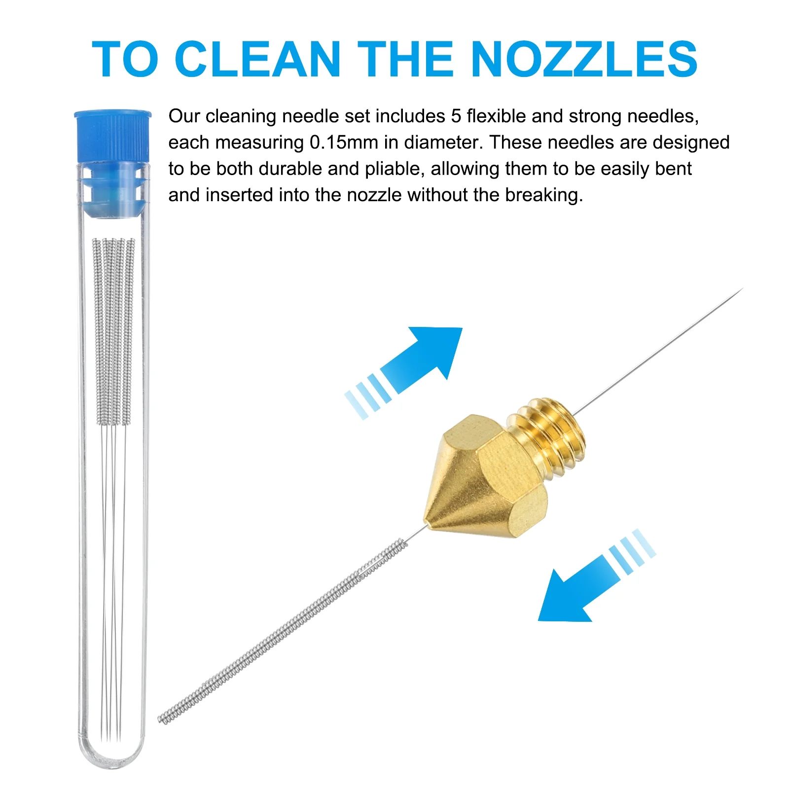 Uxcell 3D Nozzles Kit, 8pcs 3D Printer Brass Nozzles 0.4mm, 5pcs Cleaning Needles - Image 4