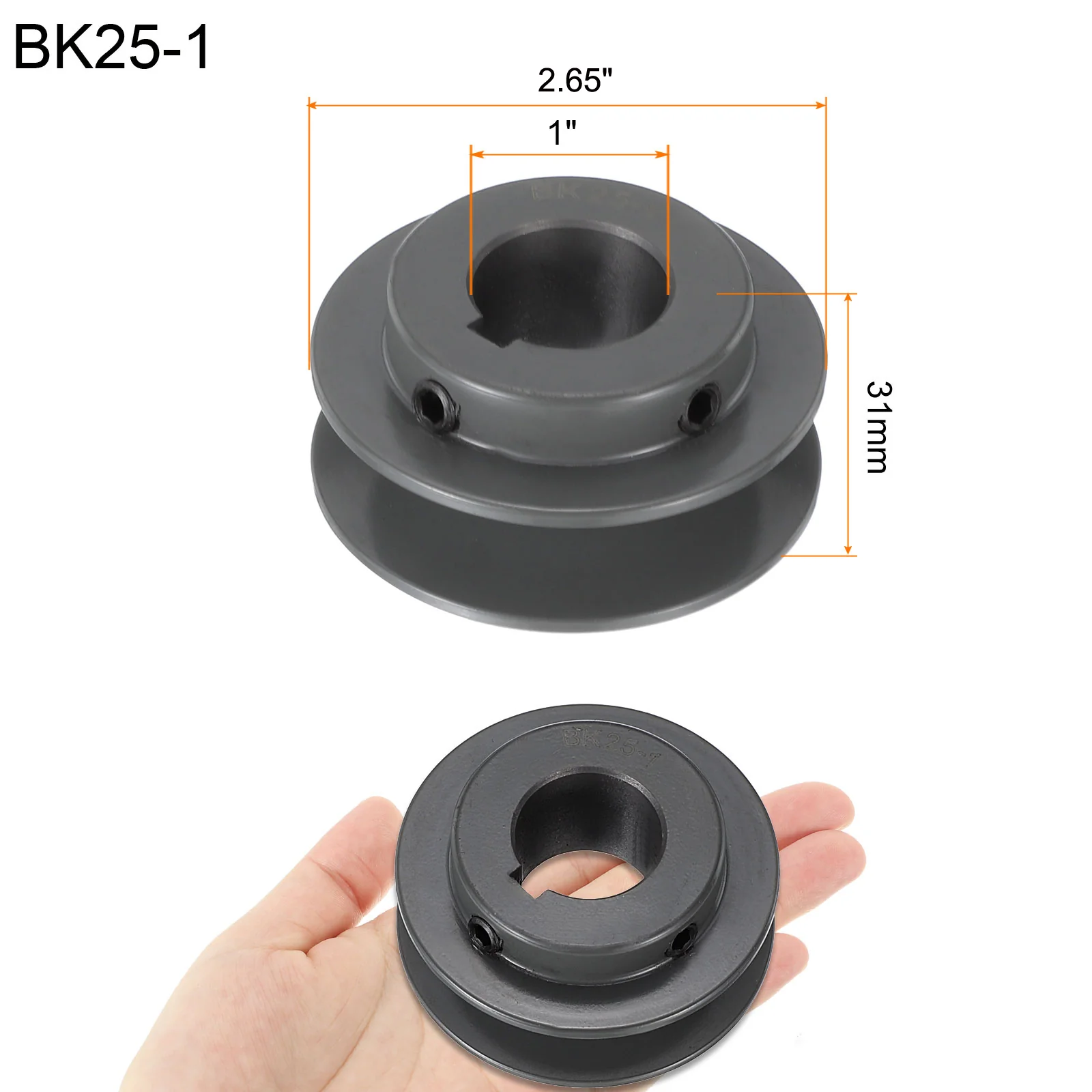 Uxcell BK25-1 V-Belt Sheave 1" Bore 2.65"OD Single Groove Web Sheave - Image 2