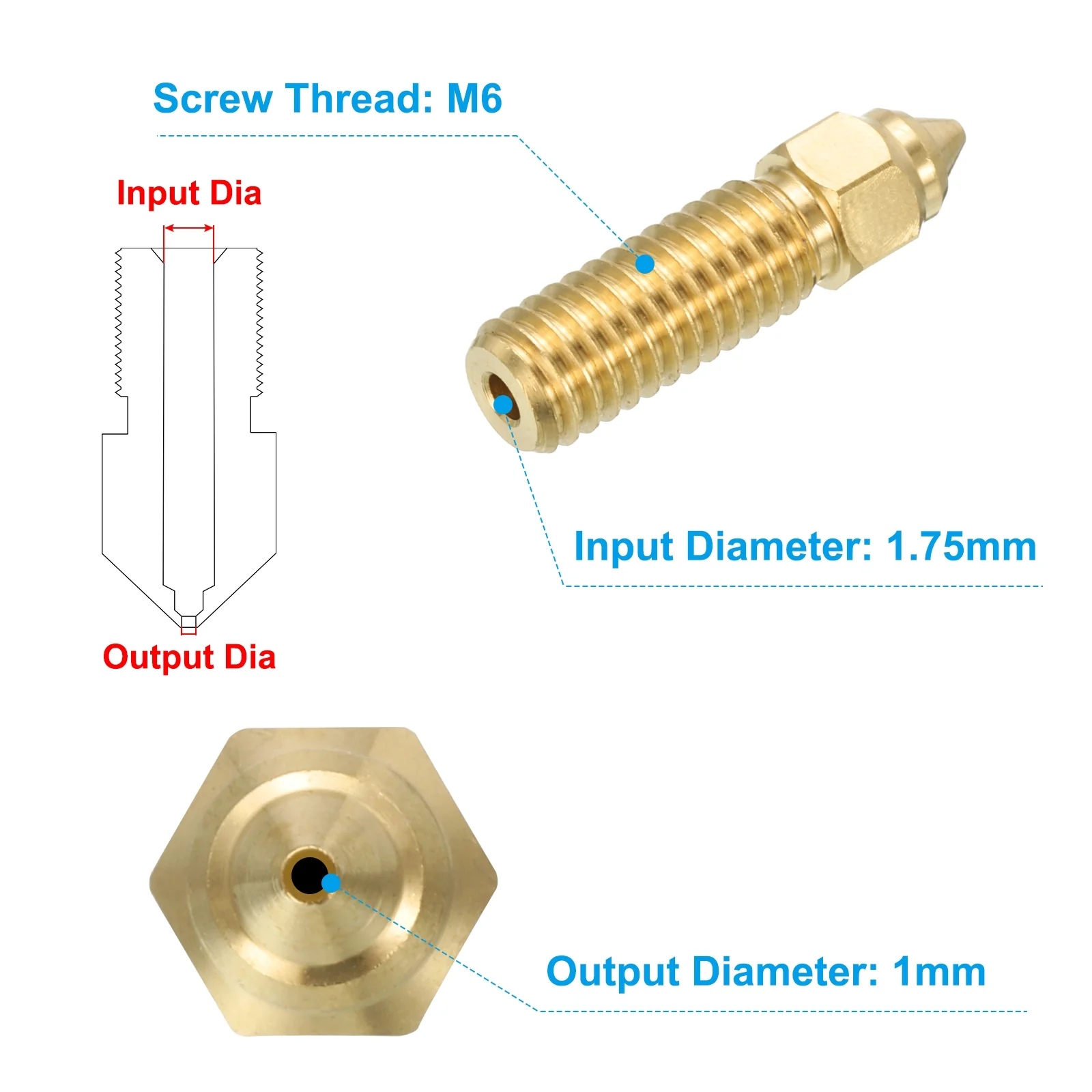 Uxcell 3D Nozzles Kit, 10pcs k1 Brass Nozzles 1mm, Nozzle Cleaning Needles - Image 2
