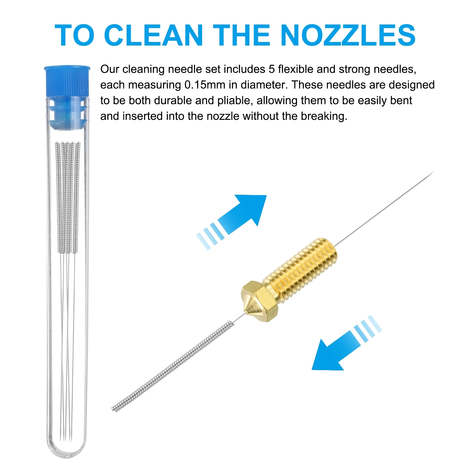 Uxcell 3D Nozzles Kit, Brass Nozzles 0.3mm, Nozzle Cleaning Needles - Image 4