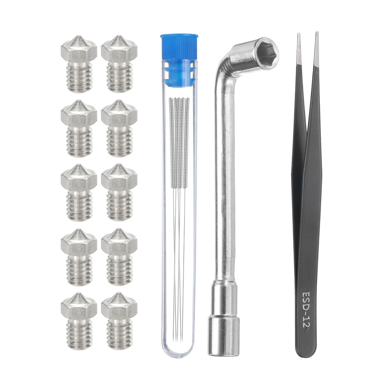 Uxcell 3D Nozzles Kit, 10pcs 3D Printer Stainless Steel Nozzles 0.2mm, Cleaning Needles