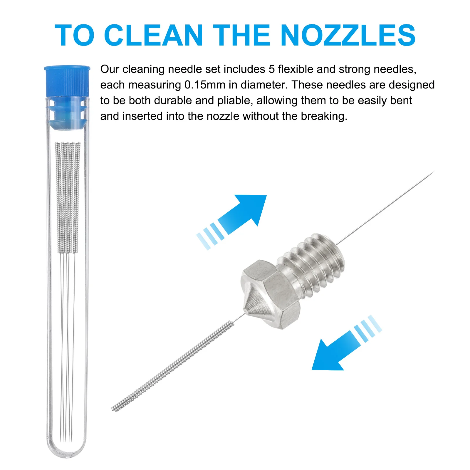 Uxcell 3D Nozzles Kit, 10pcs 3D Printer Stainless Steel Nozzles 0.2mm, Cleaning Needles - Image 4