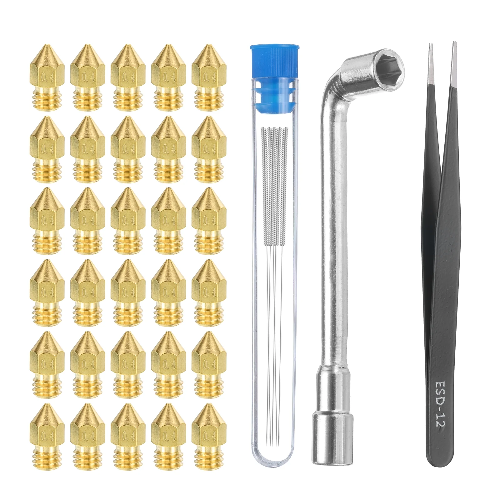 Uxcell 3D Nozzles Kit, 30pcs 3D Printer Brass Nozzles 0.4mm for 3mm Ender3 Series