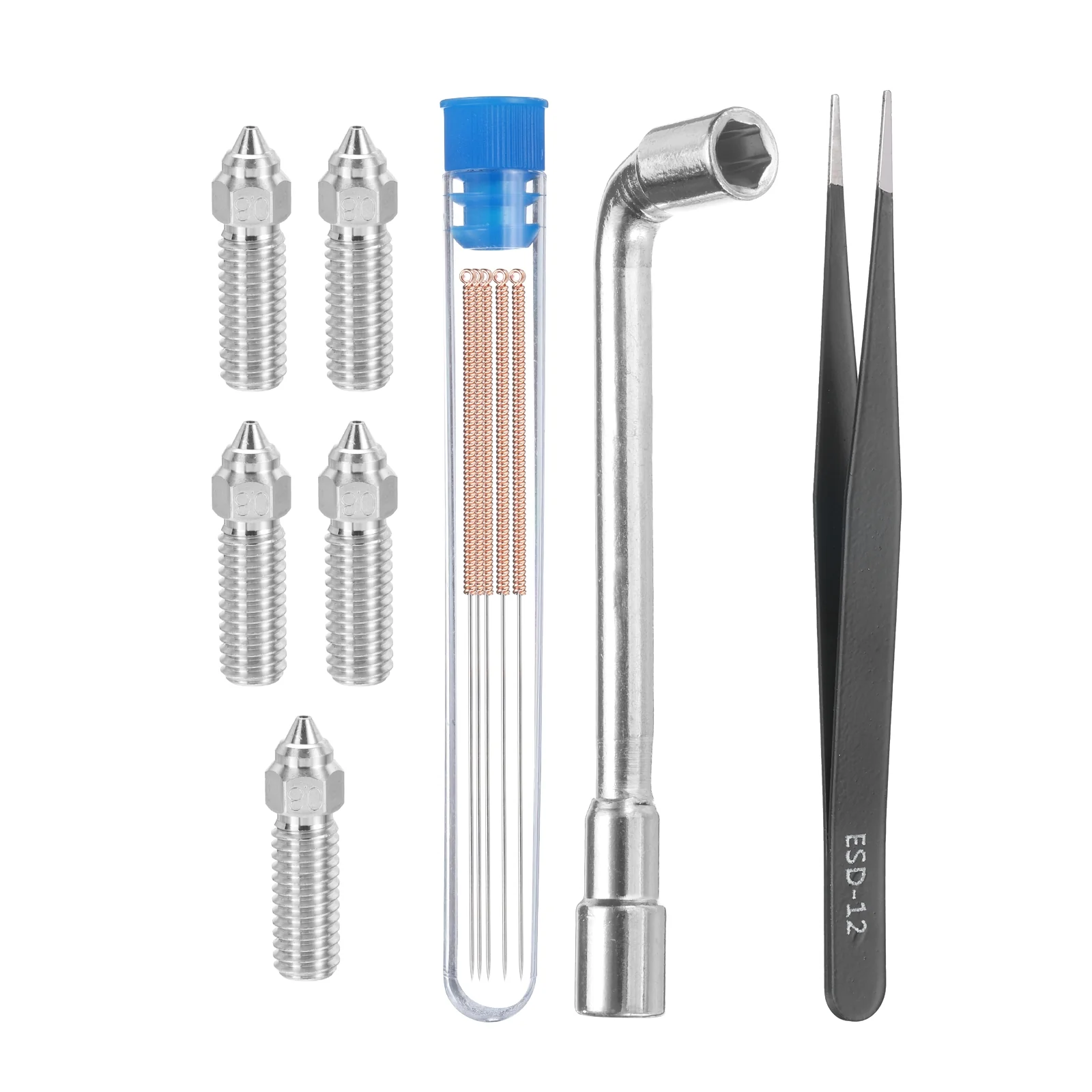 Uxcell 3D Nozzles Kit, 5pcs k1 Copper Alloy Nozzles 0.8mm, Nozzle Cleaning Needles