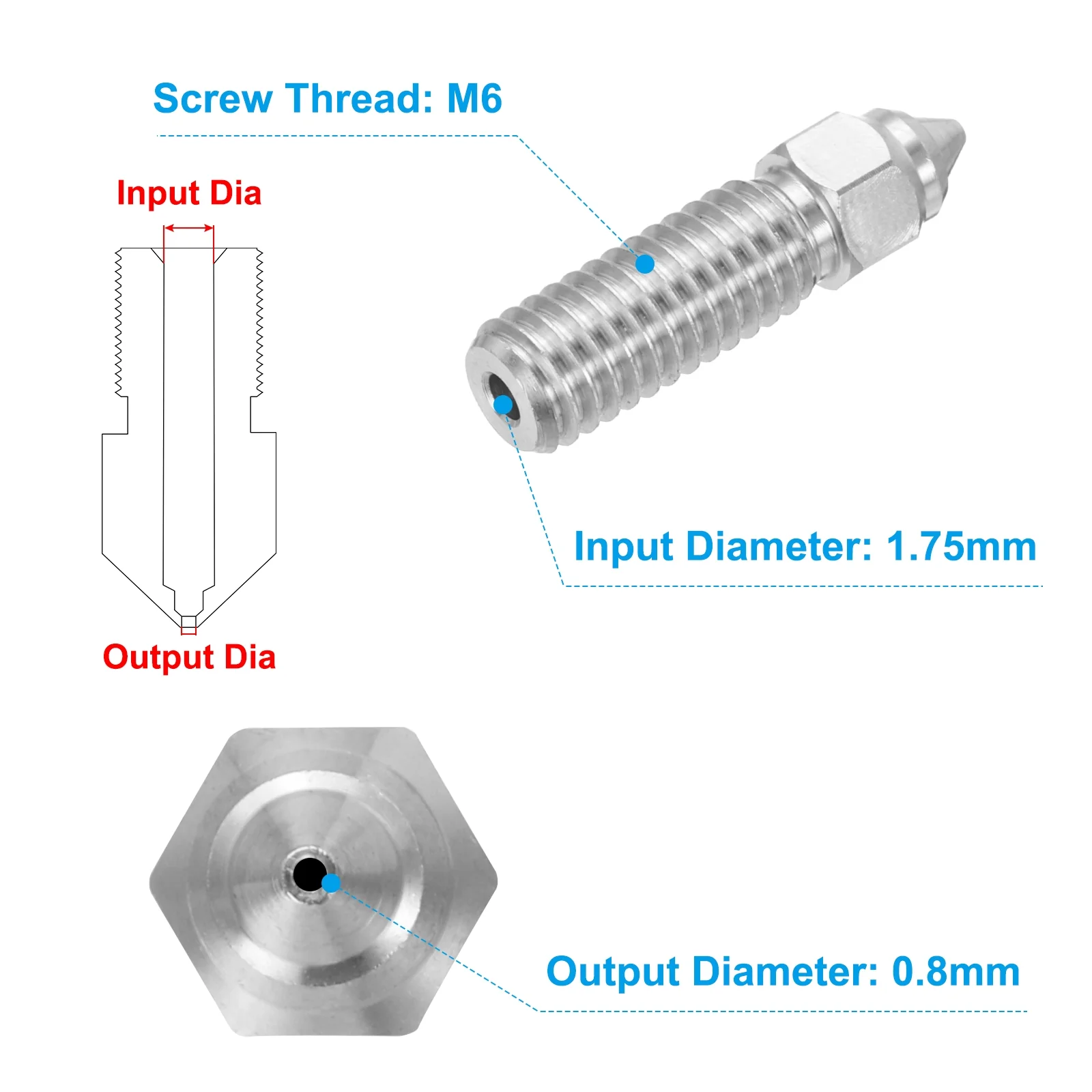 Uxcell 3D Nozzles Kit, 5pcs k1 Copper Alloy Nozzles 0.8mm, Nozzle Cleaning Needles - Image 2