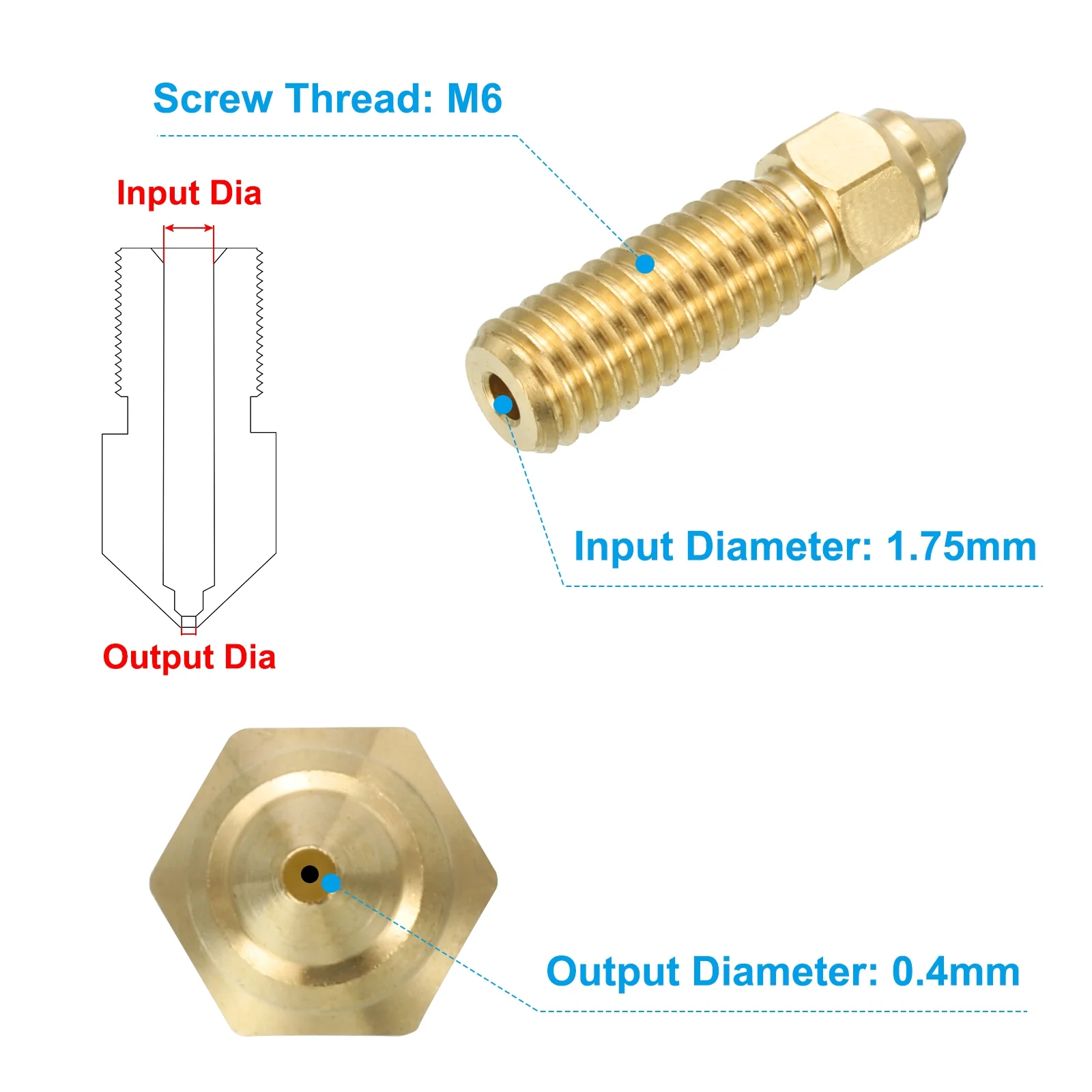 Uxcell 3D Nozzles Kit, 10pcs k1 Brass Nozzles 0.4mm, Nozzle Cleaning Needles - Image 2