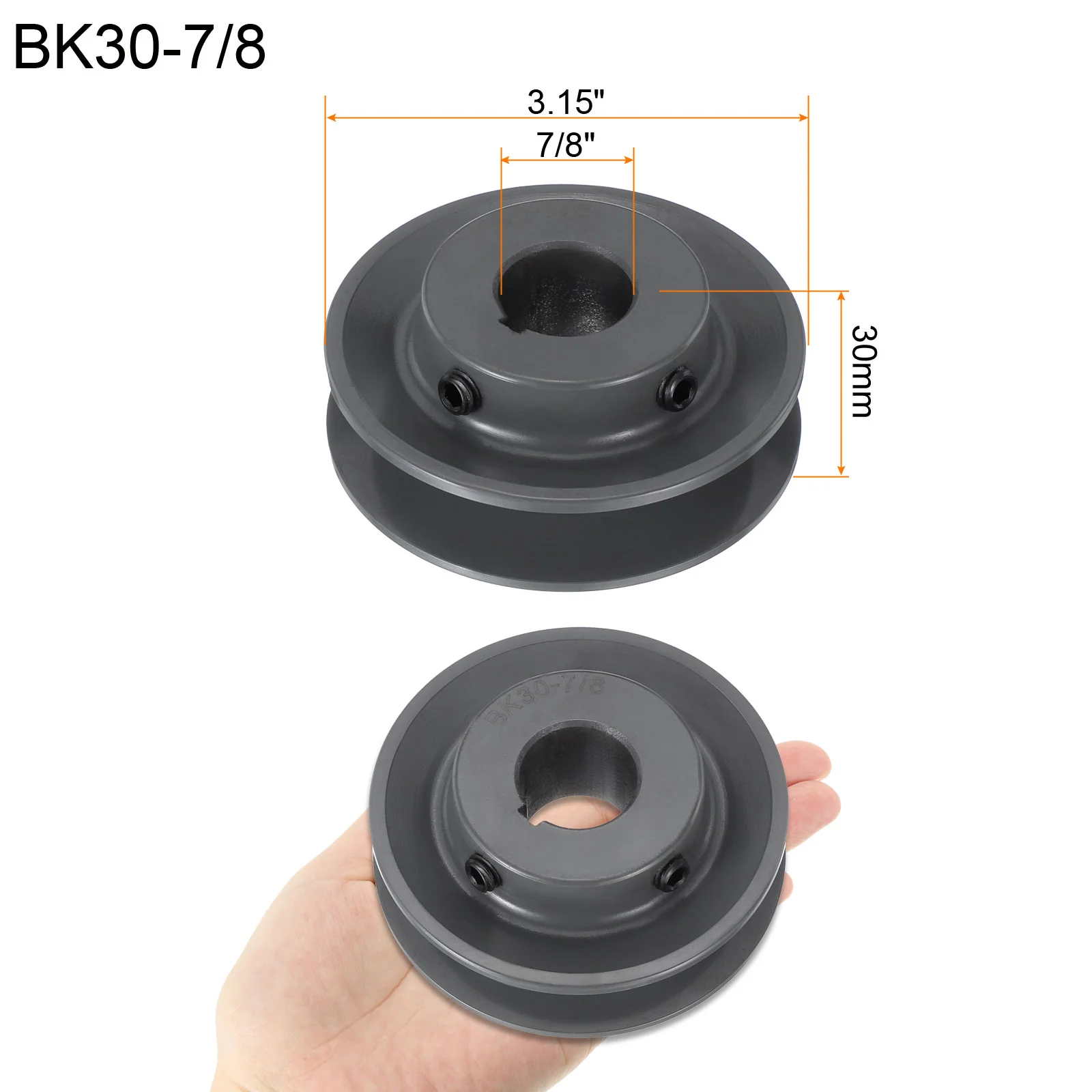 Uxcell BK30-7/8 V-Belt Sheave 7/8"Bore 3.15"OD Single Groove - Image 2