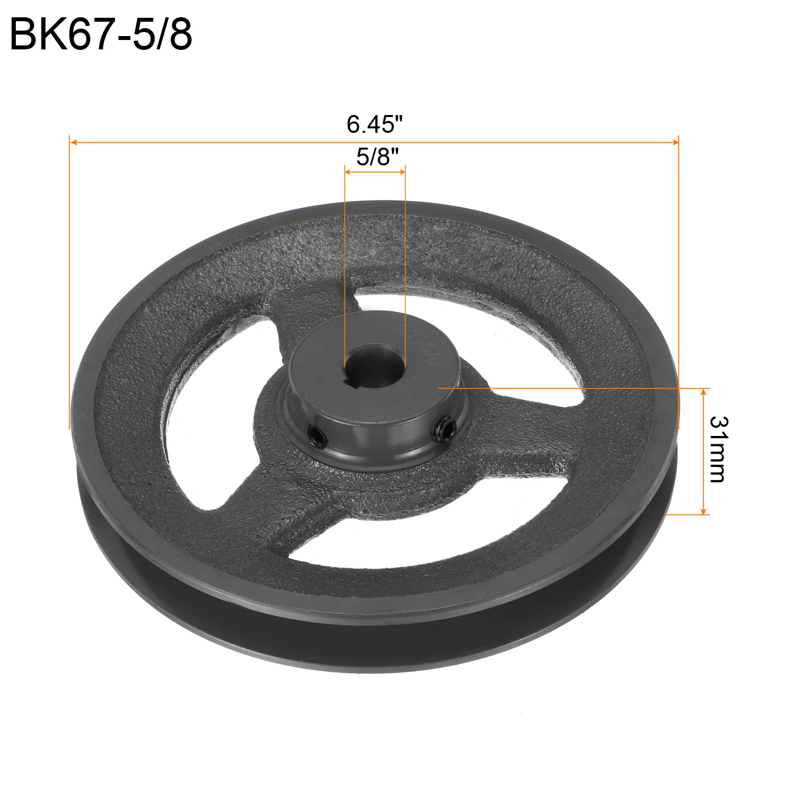 Uxcell BK67-5/8 V-Belt Sheave 5/8"Bore 6.45"OD Single Groove - Image 2