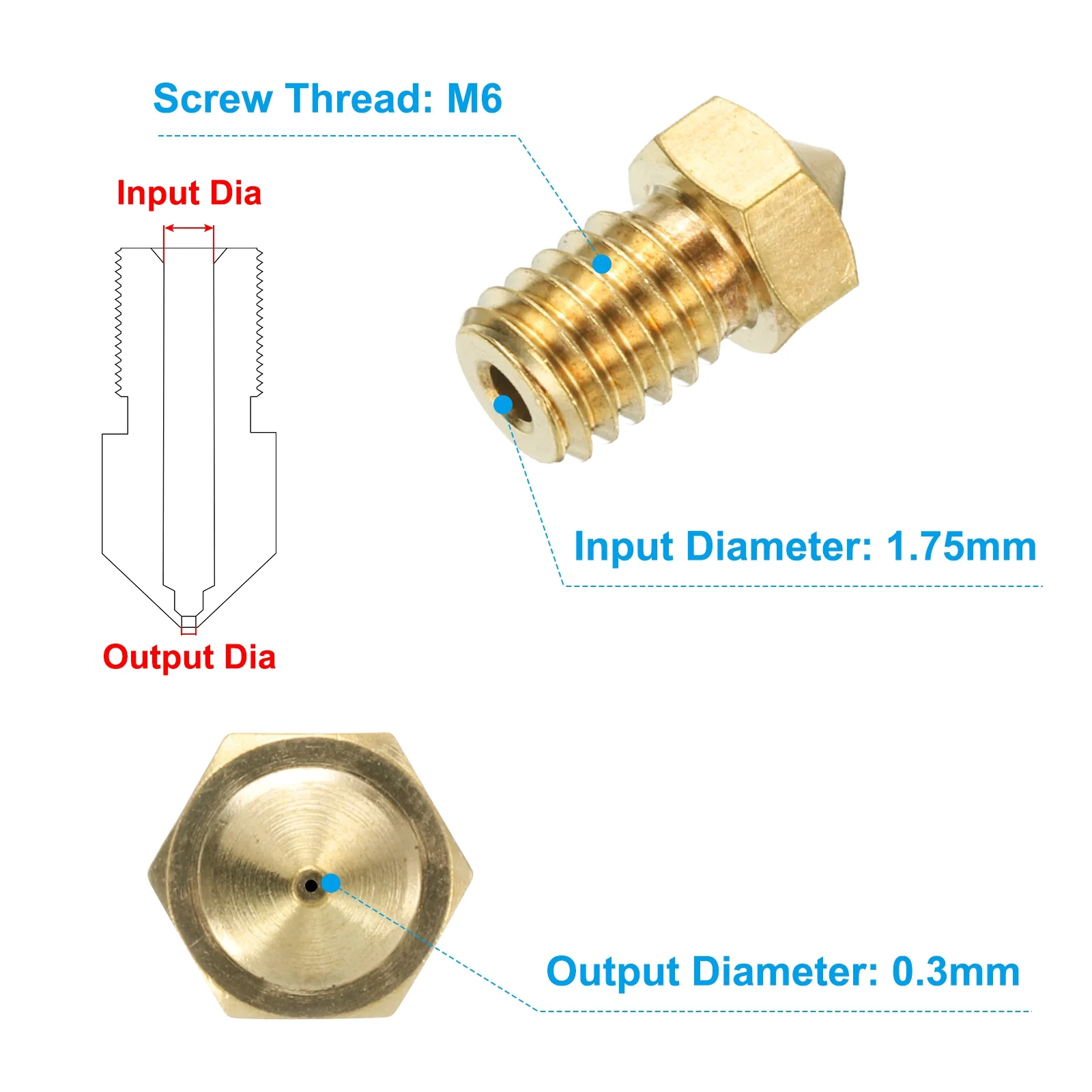 Uxcell 3D Nozzles Kit, 20pcs 3D Printer Brass Nozzles 0.3mm, Cleaning Needles - Image 2