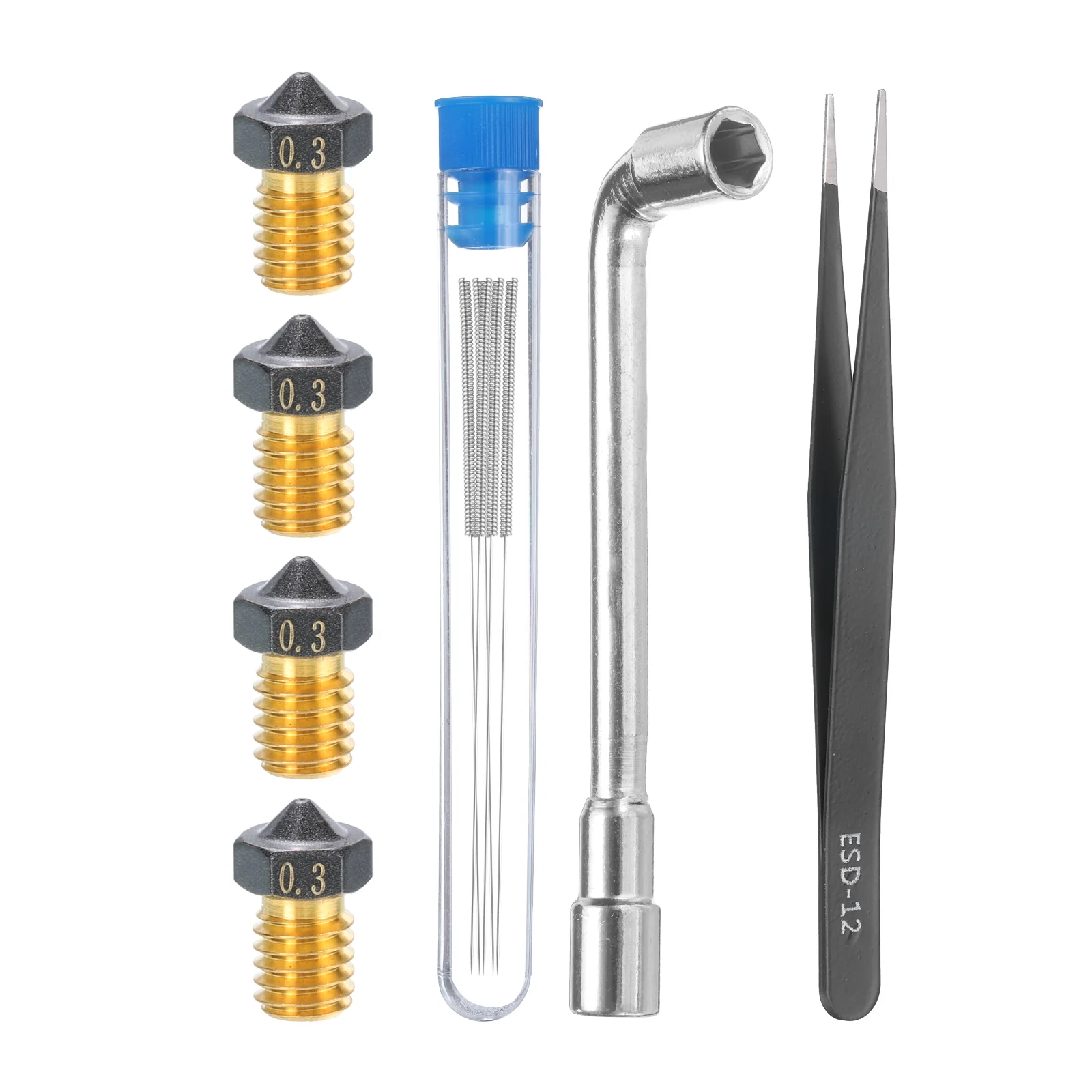 Uxcell 3D Nozzles Kit, 4pcs 3D Printer Brass Nozzles 0.3mm, 5pcs Cleaning Needles