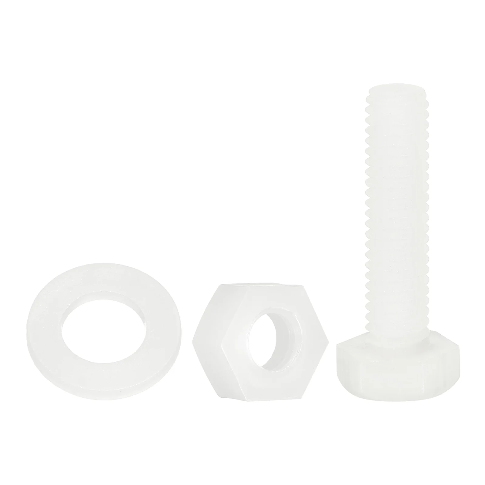 Uxcell 150 Pcs/50 Sets M6 x 25mm Nylon Hex Bolts and Nuts with Flat Washers, White