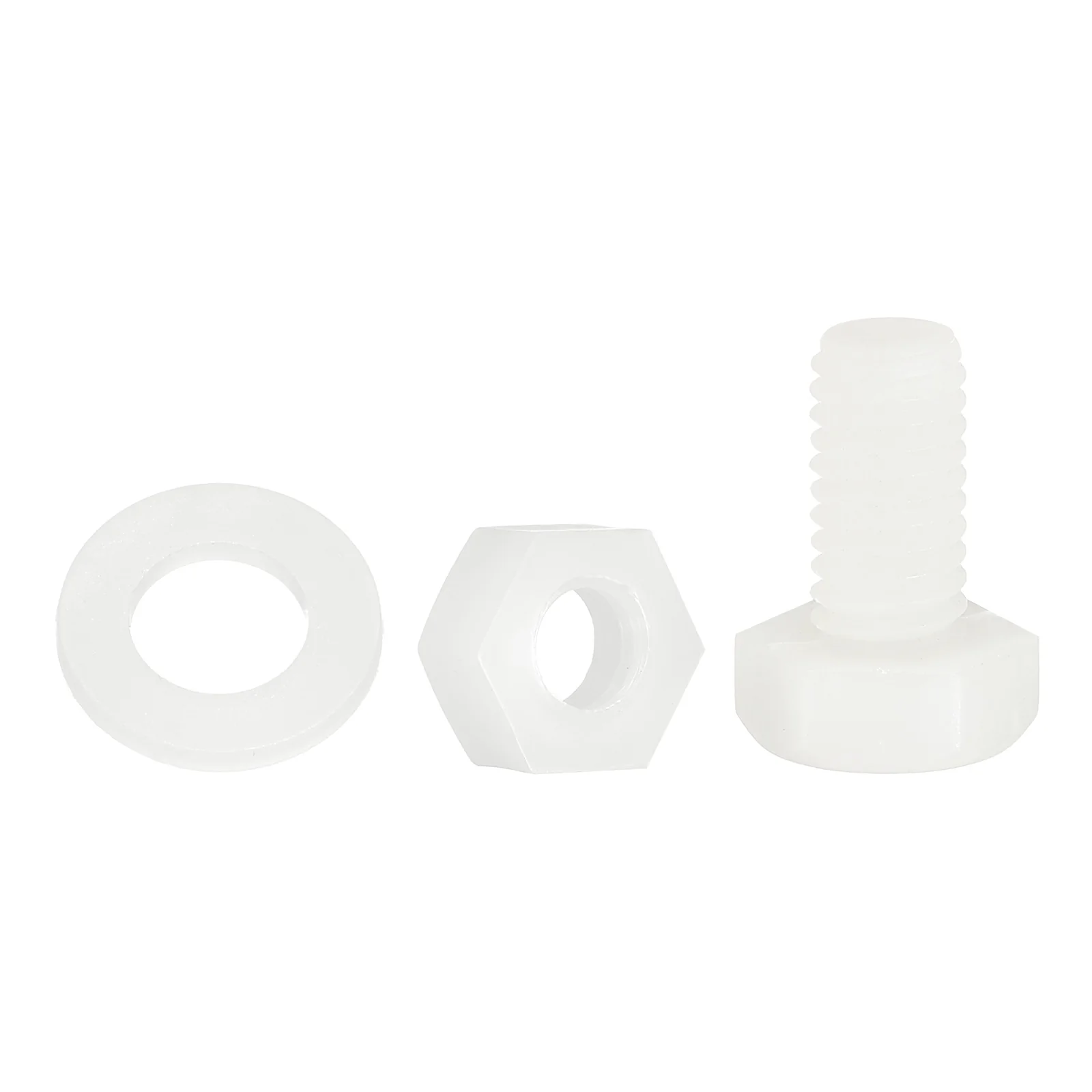 Uxcell 300 Pcs/100 Sets M6 x 12mm Nylon Hex Bolts and Nuts with Flat Washers, White