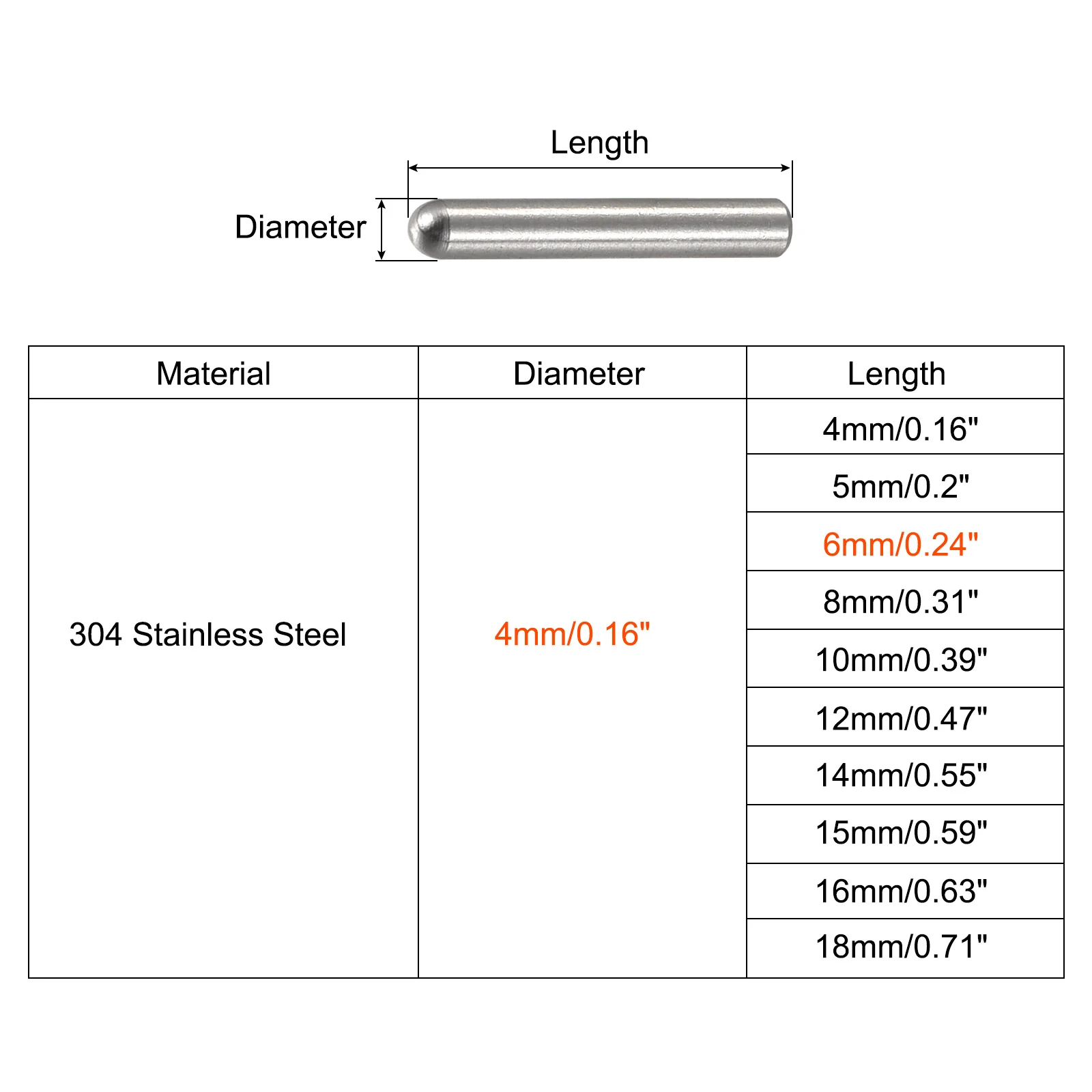 Uxcell 4x6mm Dowel Pins, 50pcs Round Head Flat Chamfered End Dowel Pin - Image 2