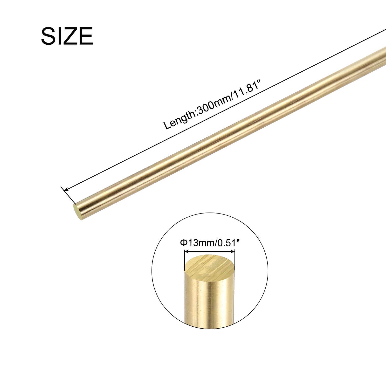 Uxcell 13mm x 300mm Brass Round Rod, Metal Solid Shaft Rods Lathe Bar - Image 2
