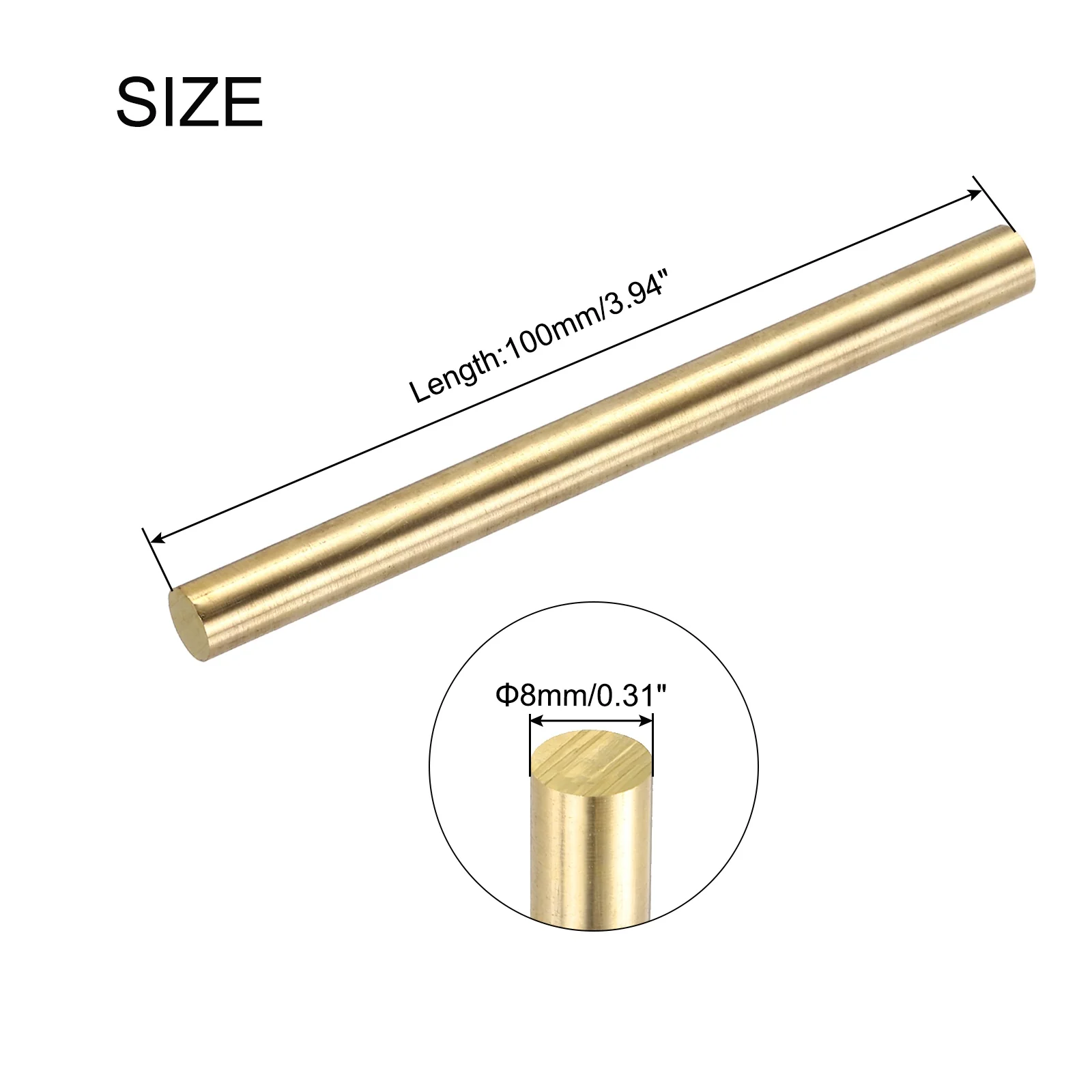 Uxcell 8mm x 100mm Brass Round Rod, Metal Solid Shaft Rods Lathe Bar 6pcs - Image 2