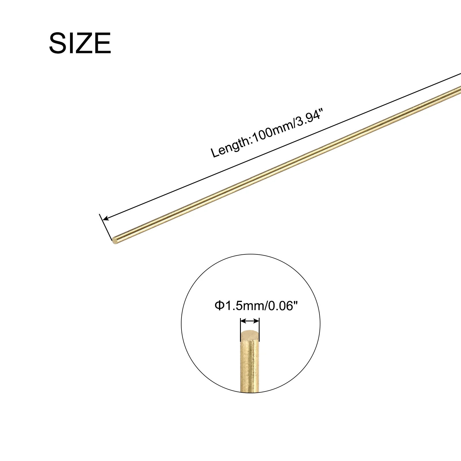 Uxcell 1.5mm x 100mm Brass Round Rod, Metal Solid Shaft Rods Lathe Bar 10pcs - Image 2