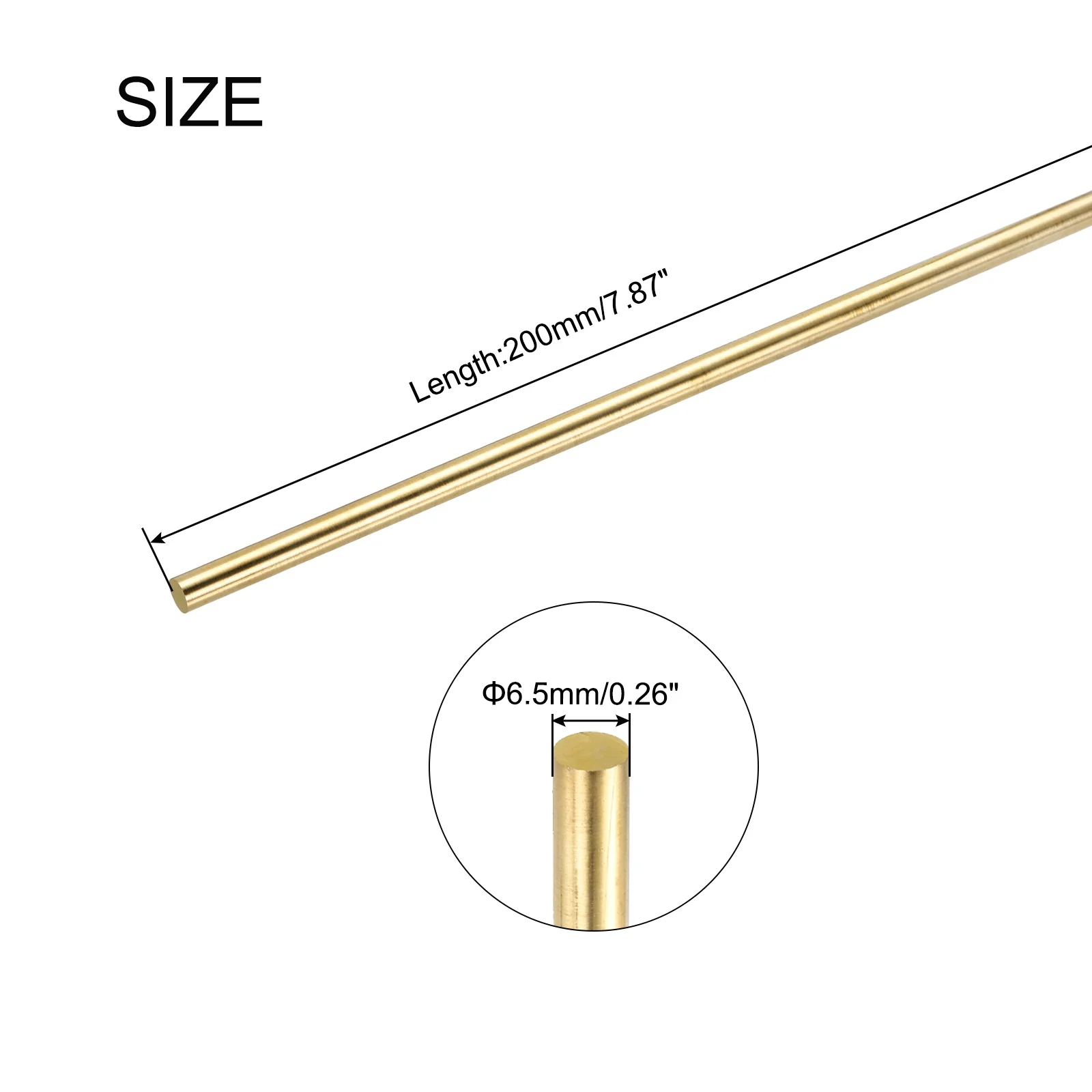 Uxcell 6.5mm x 200mm Brass Round Rod, Metal Solid Shaft Rods Lathe Bar 5pcs - Image 2