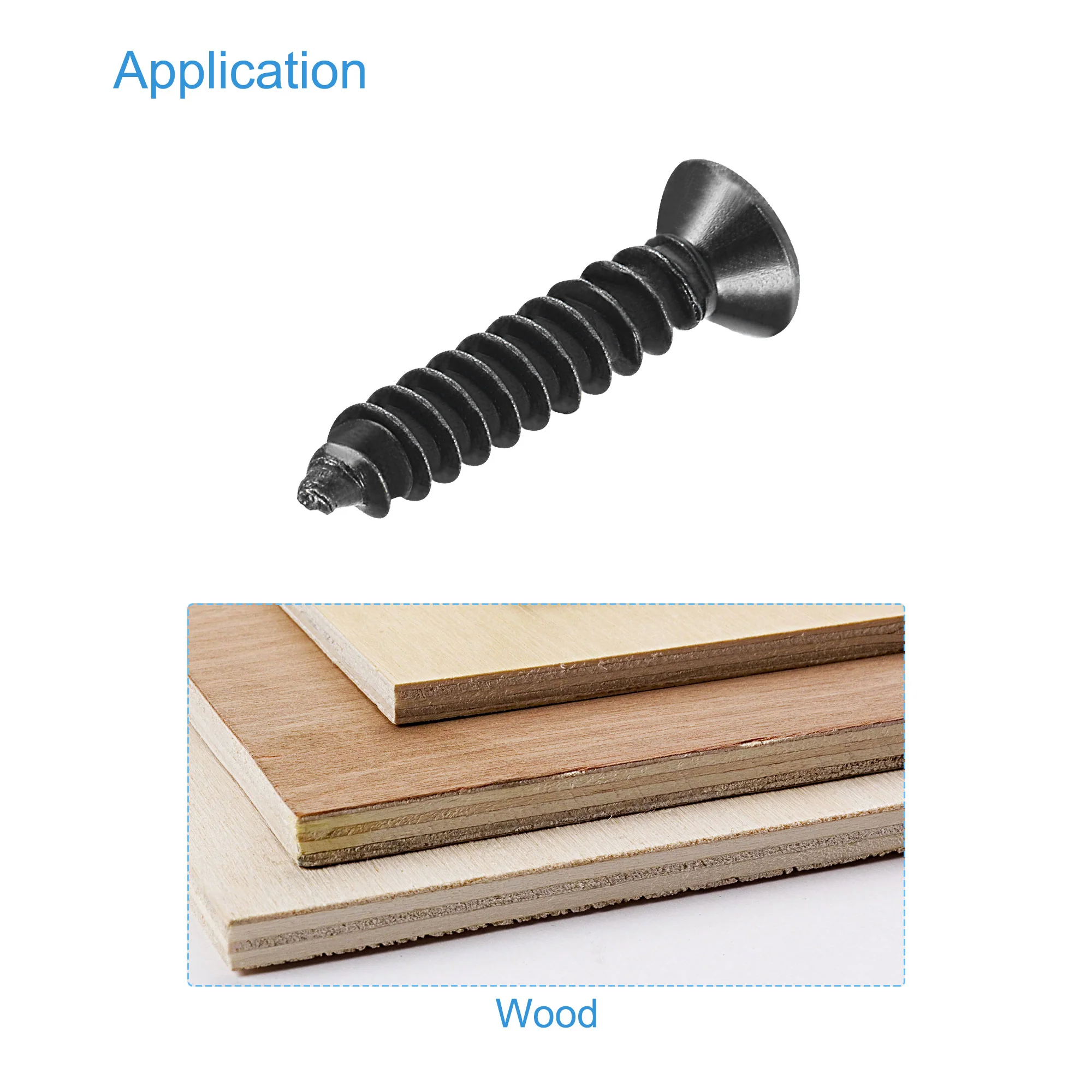 Uxcell M3 x 16mm Wood Screws Phillips Flat Head Carbon Steel Black 200pcs - Image 5
