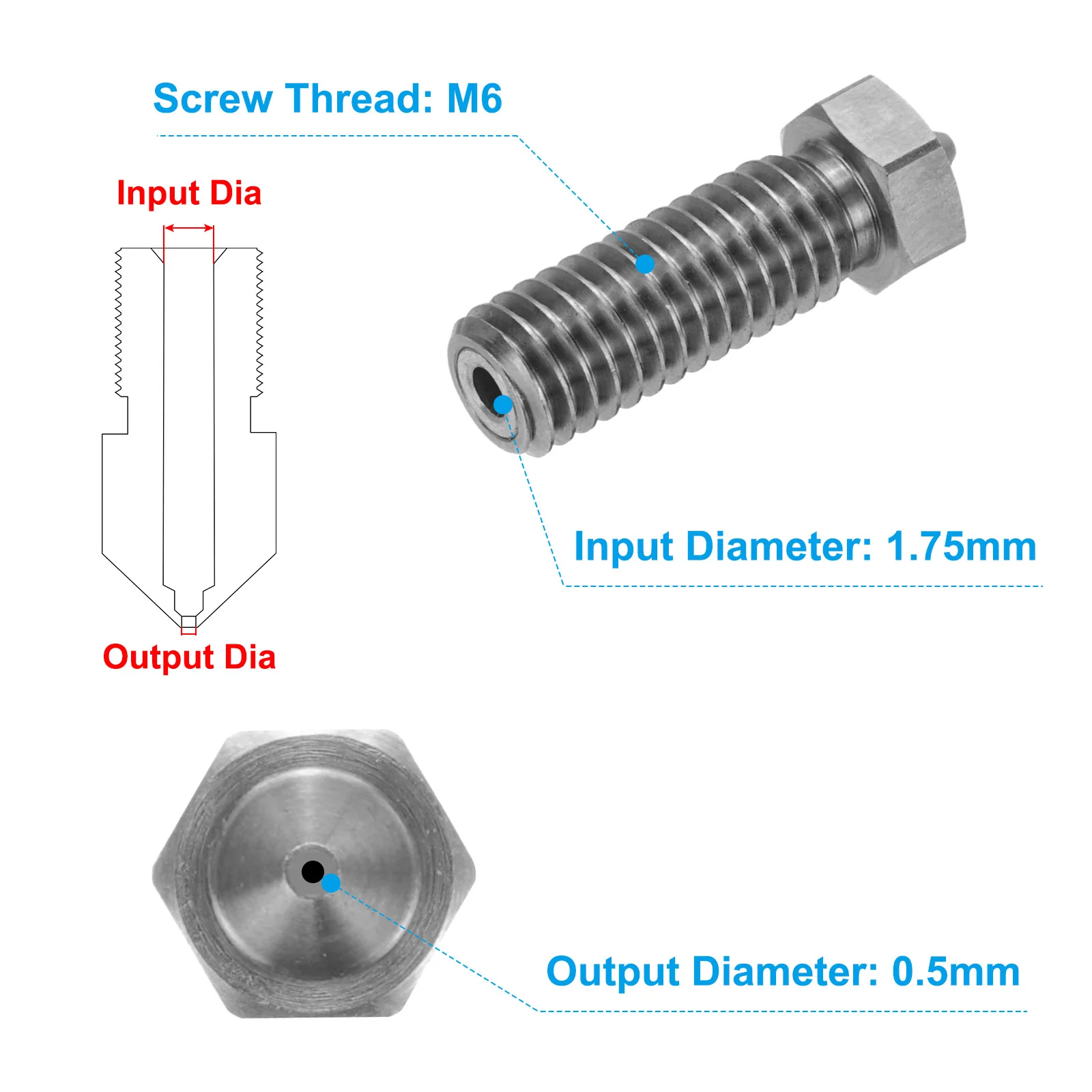 Uxcell 3D Nozzles Kit, Stainless Steel Nozzles 0.5mm, Nozzle Cleaning Needles - Image 2
