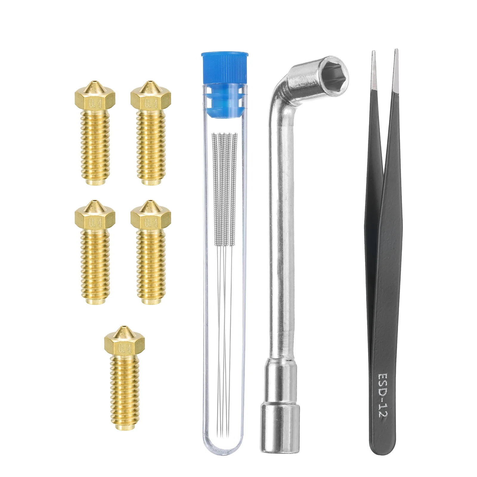 Uxcell 3D Nozzles Kit, 5pcs Brass High Speed Nozzles 0.4mm Nozzle Cleaning Needles