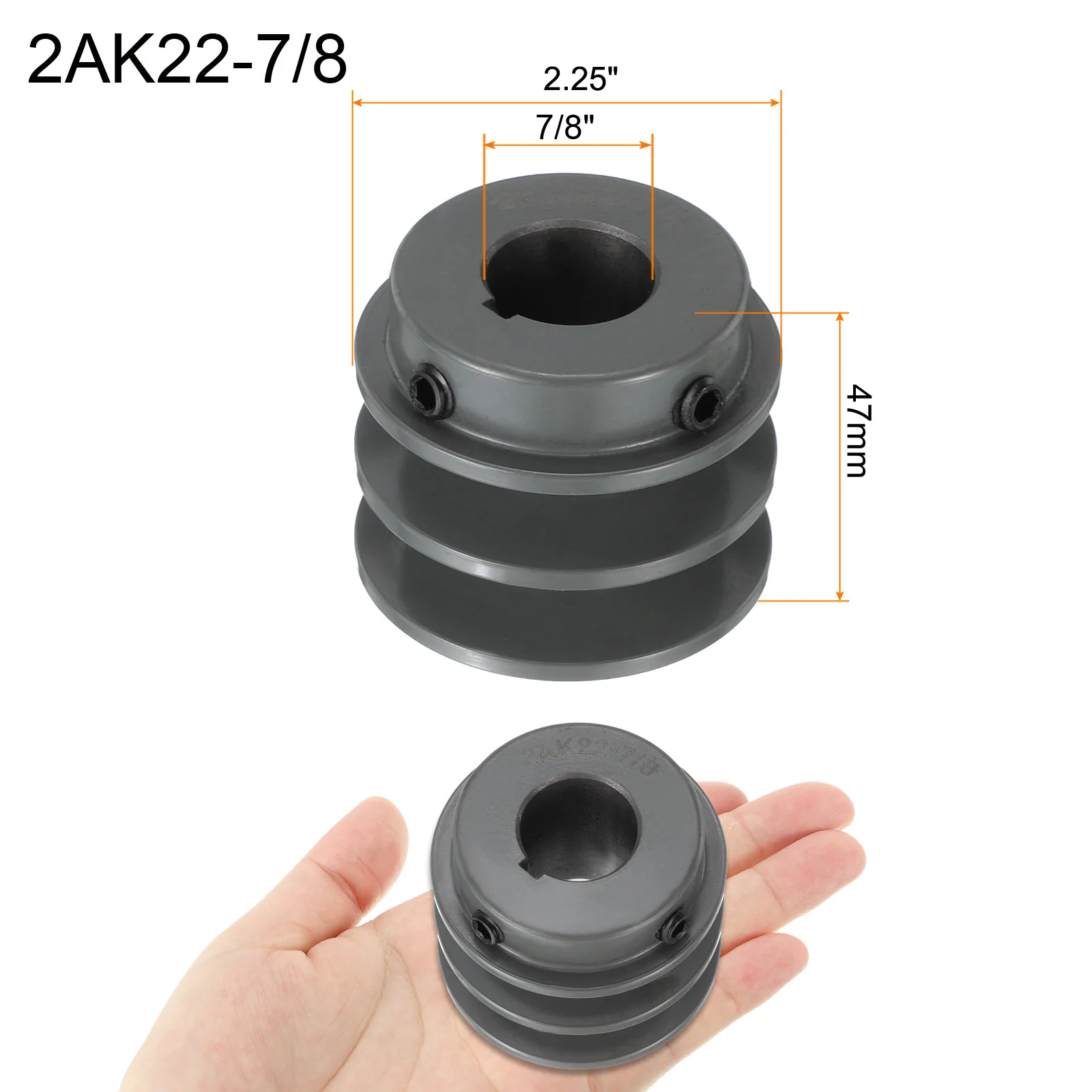 Uxcell 2AK22-7/8 V-Belt Sheave 7/8"Bore 2.25"OD Double Groove Web Sheave - Image 2