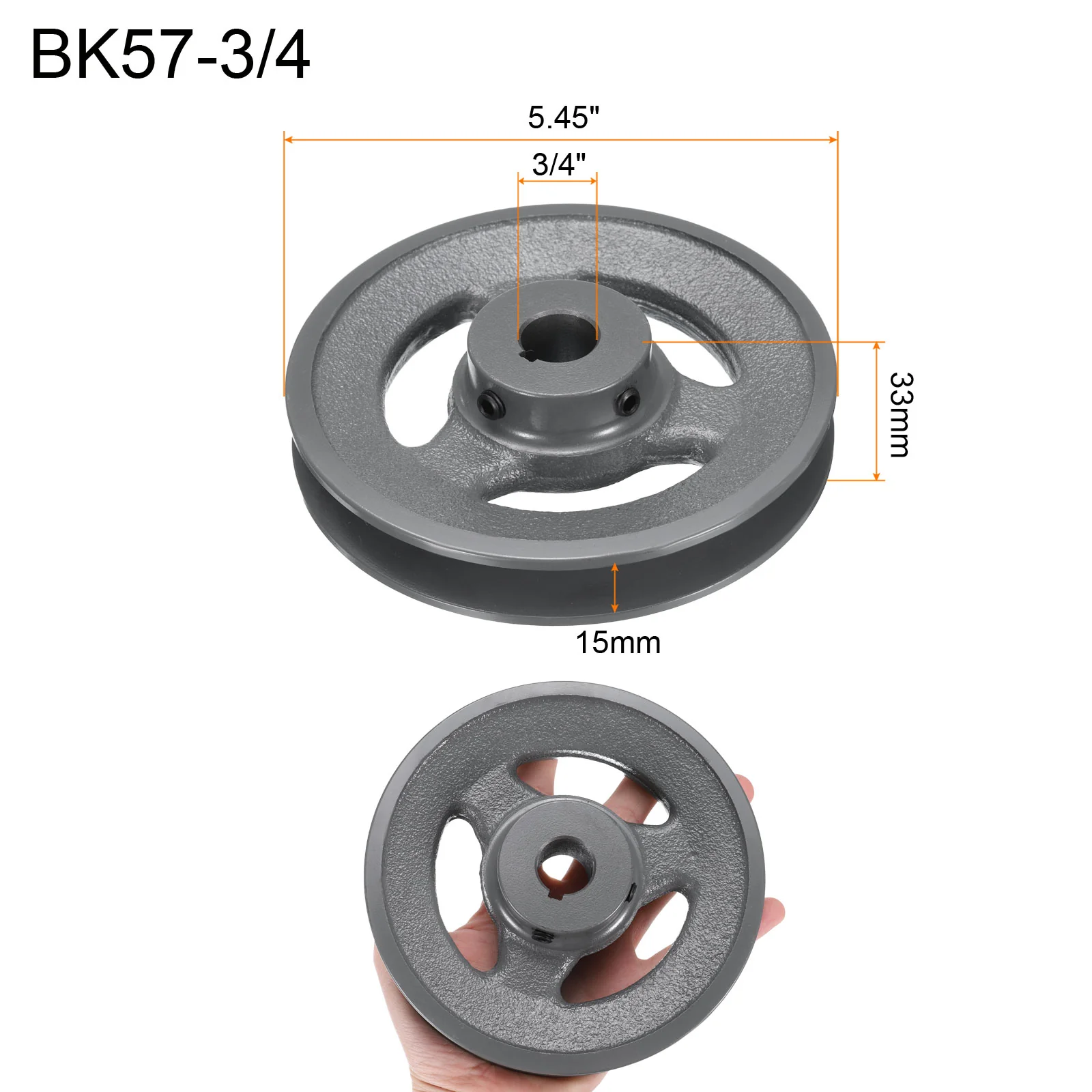 Uxcell BK57-3/4 V-Belt Sheave 3/4"Bore 5.45"OD Single Groove Web Sheave - Image 2