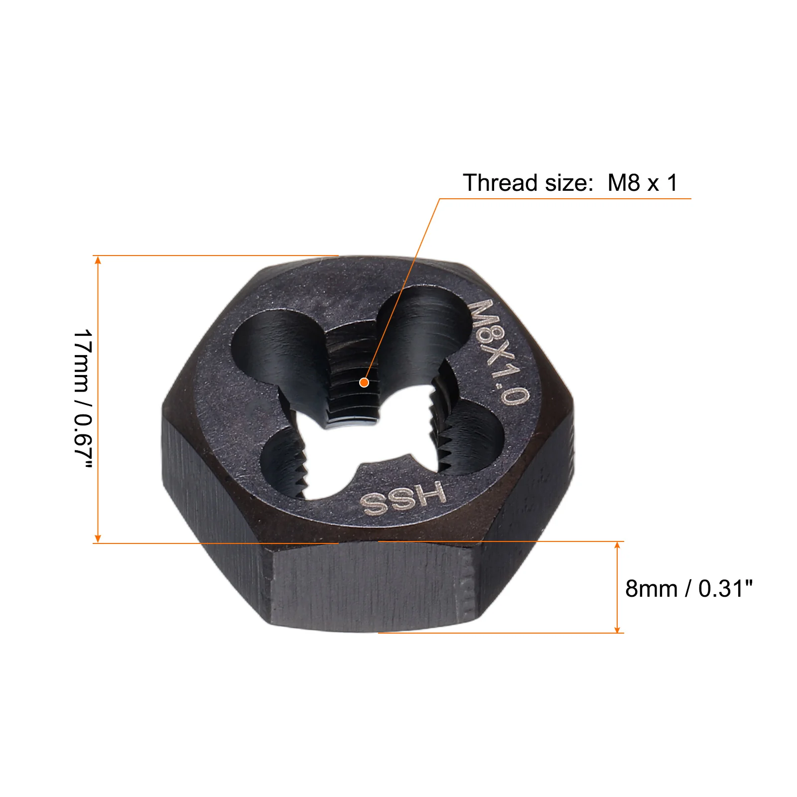 Hex Threading Die M8 x 1 Metric Thread Right Hand Screw Cutting Fixed Dies - Image 2