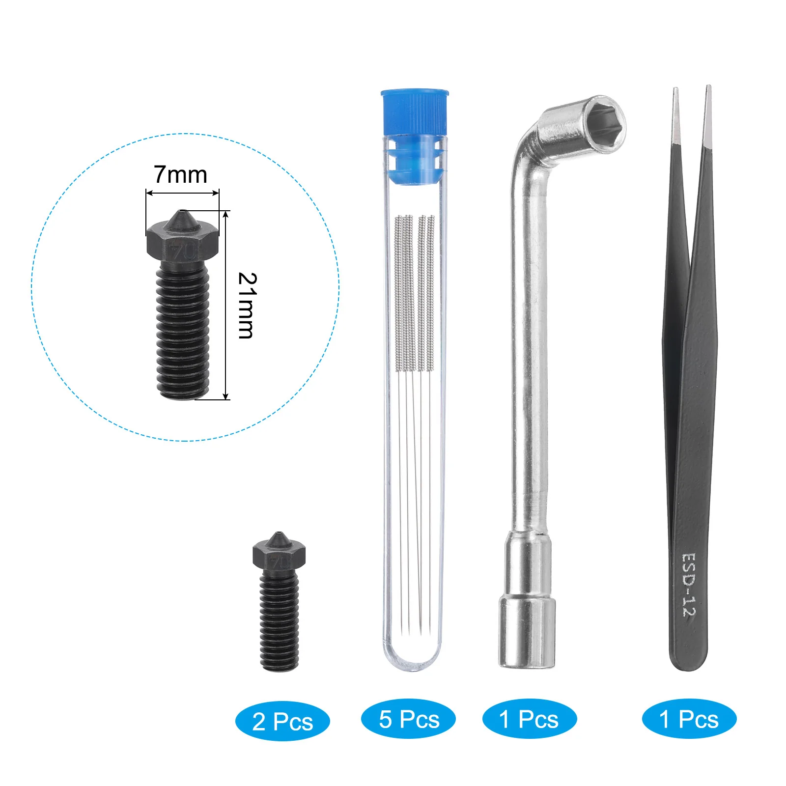 Uxcell 3D Nozzles Kit, 2pcs 3D Printer Hardened Steel Three-Hole Nozzles 0.4mm - Image 3