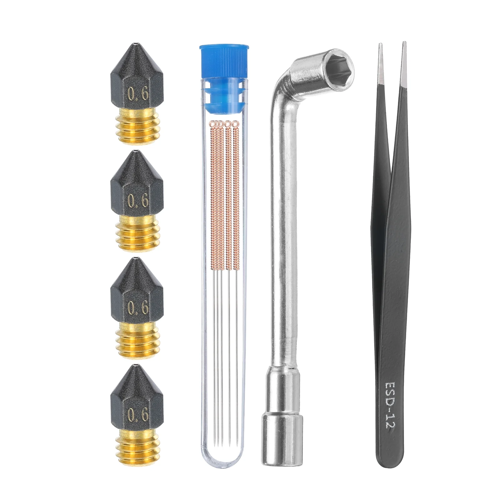 Uxcell 3D Nozzles Kit, 4pcs 3D Printer MK8 Brass Nozzles 0.6mm, Cleaning Needles