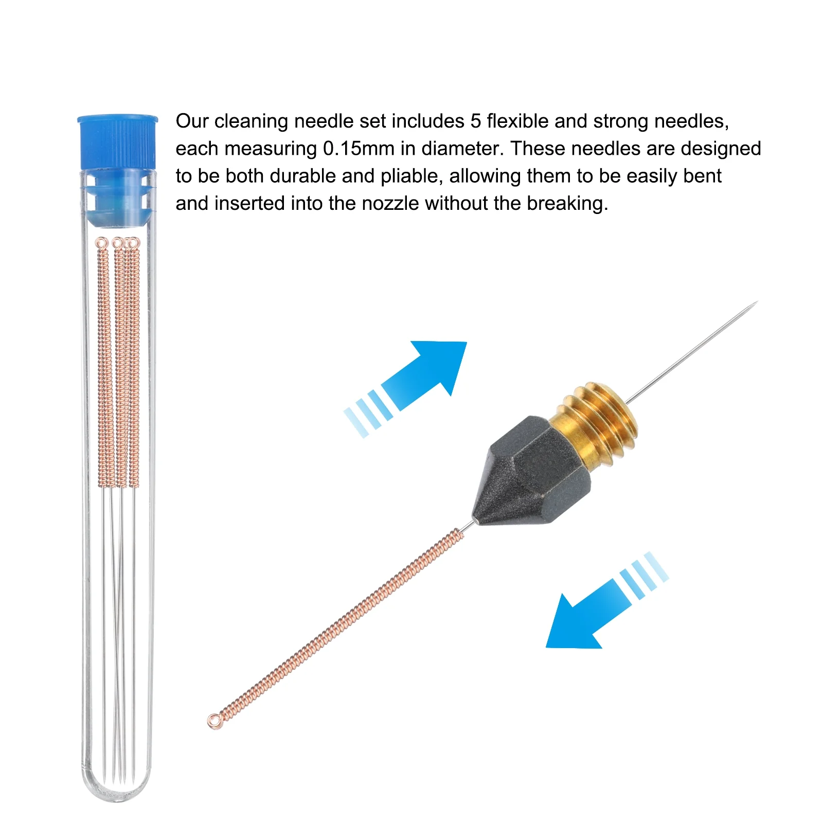 Uxcell 3D Nozzles Kit, 4pcs 3D Printer MK8 Brass Nozzles 0.6mm, Cleaning Needles - Image 4
