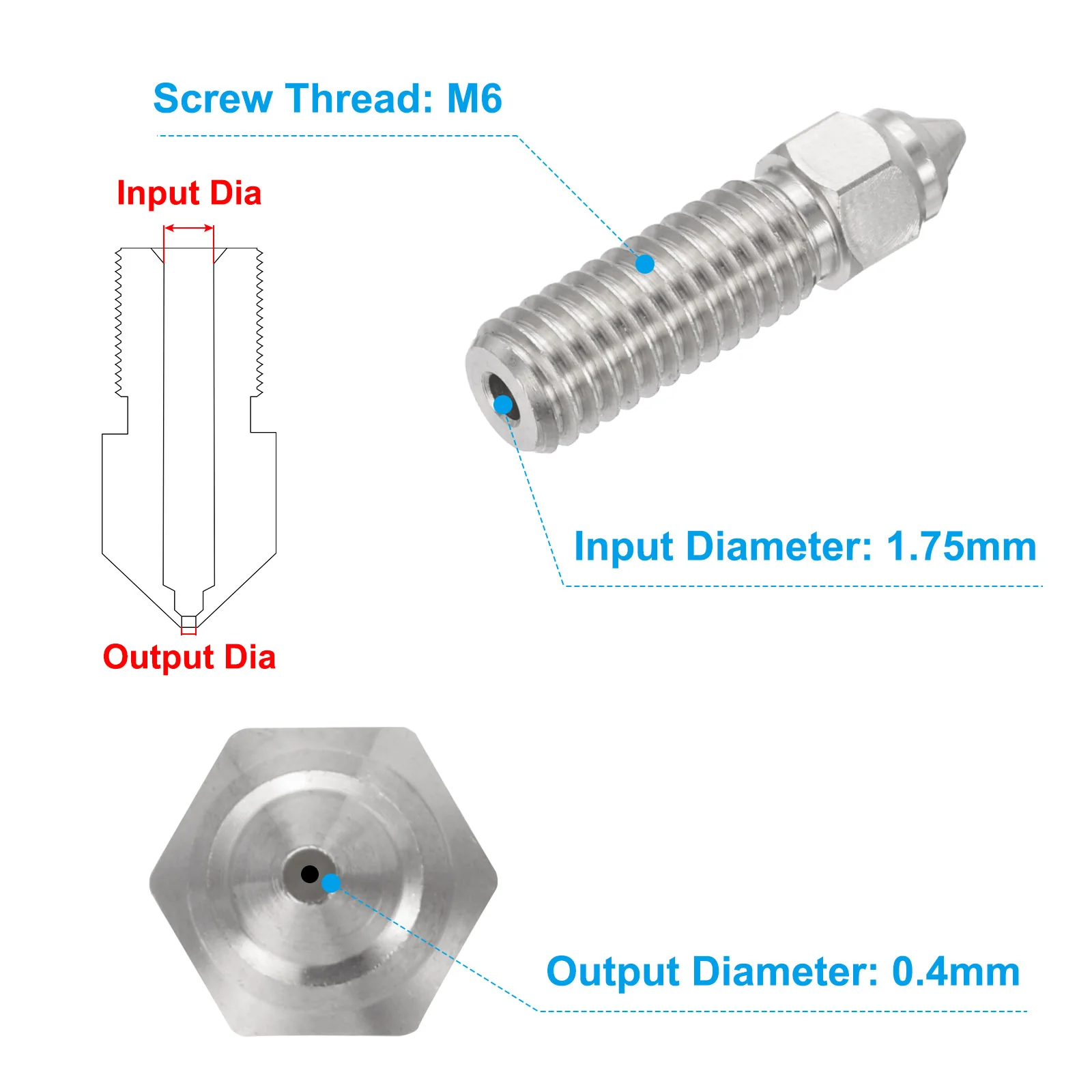 Uxcell 3D Nozzles Kit, 2pcs k1 Copper Alloy Nozzles 0.4mm, Nozzle Cleaning Needles - Image 2