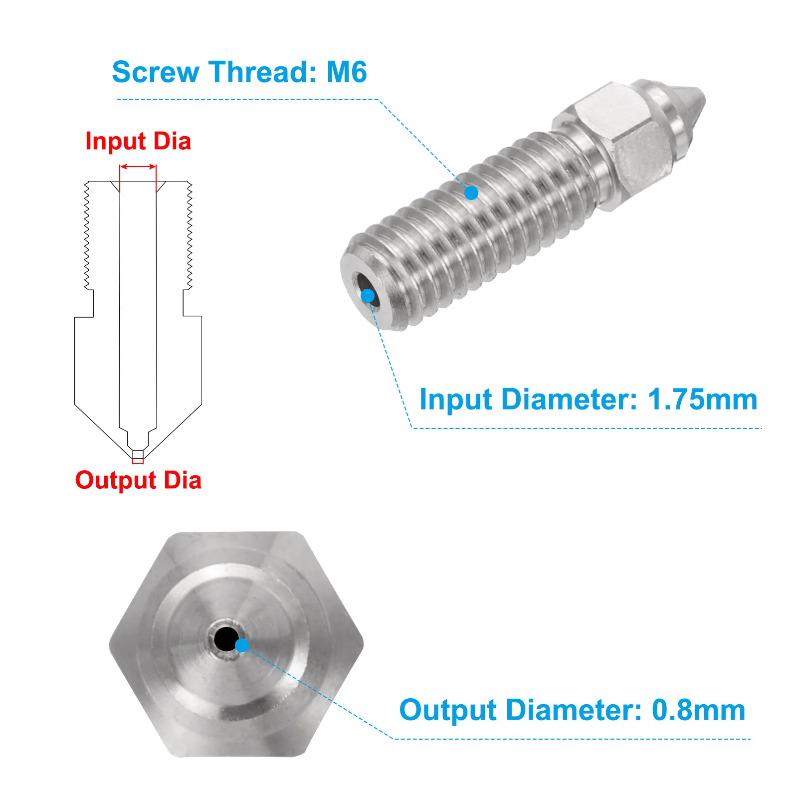Uxcell 3D Nozzles Kit, 2pcs k1 Copper Alloy Nozzles 0.8mm, Nozzle Cleaning Needles - Image 2