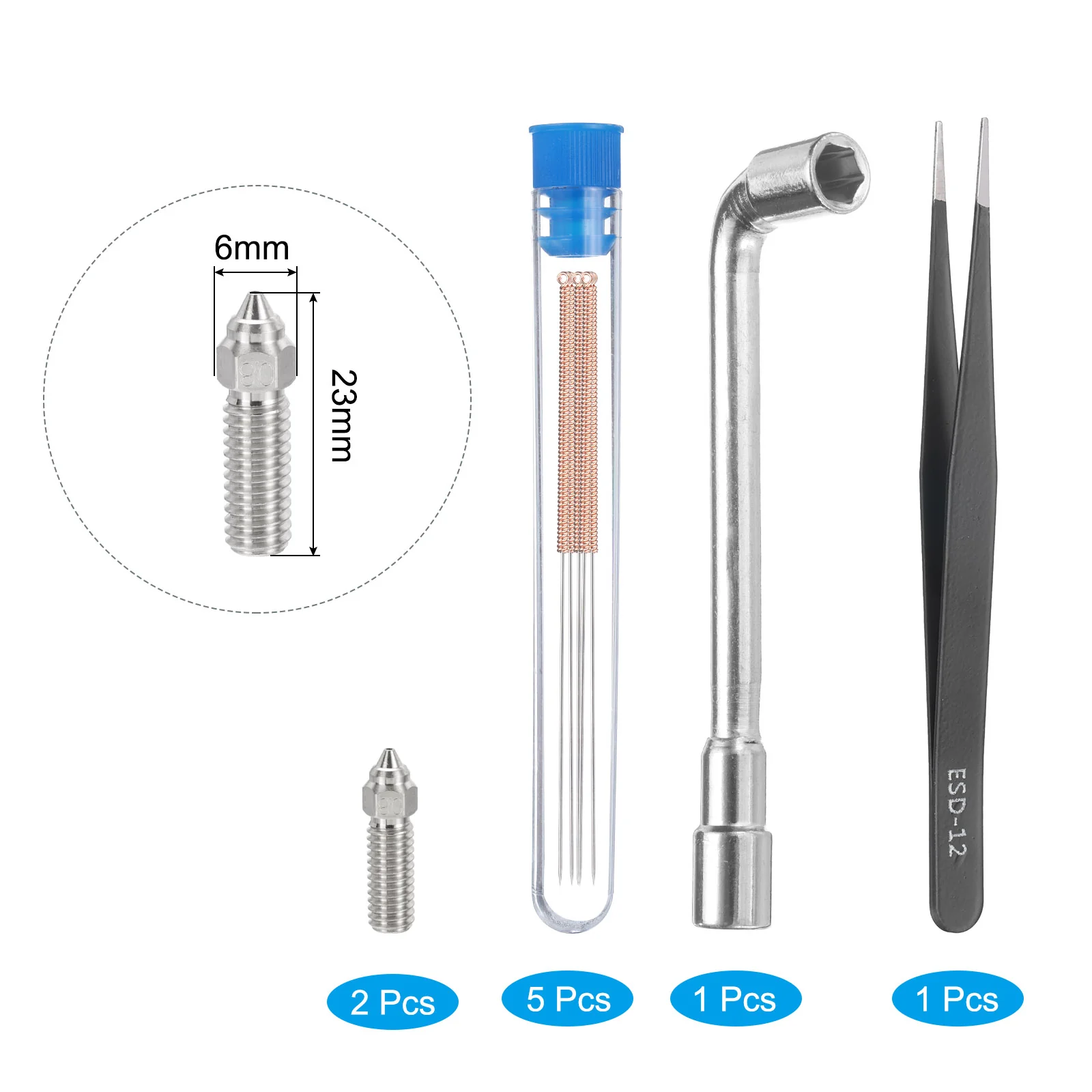 Uxcell 3D Nozzles Kit, 2pcs k1 Copper Alloy Nozzles 0.8mm, Nozzle Cleaning Needles - Image 3