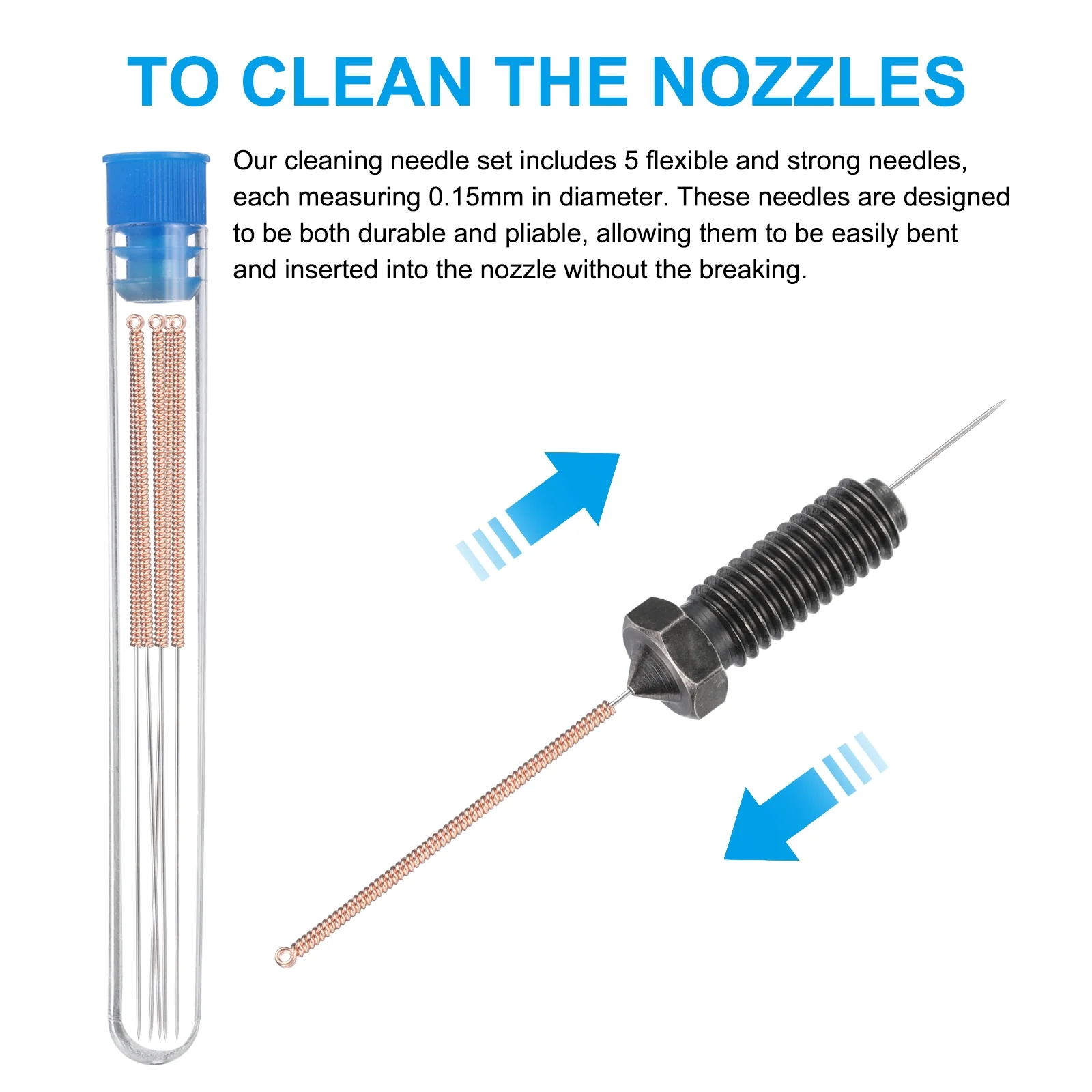 Uxcell 3D Nozzles Kit, 5pcs Stainless Steel Nozzles 0.5mm, Nozzle Cleaning Needles - Image 4