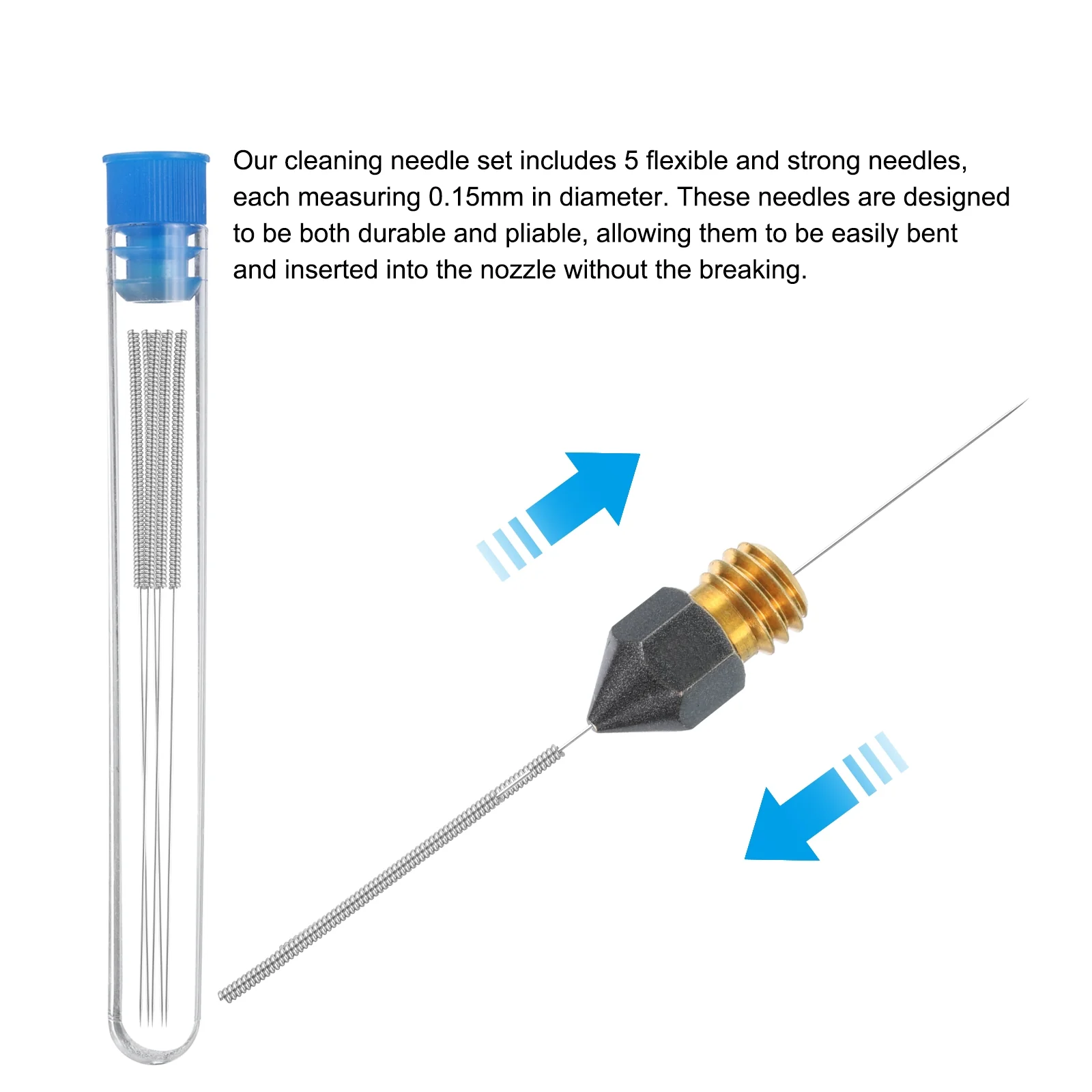 Uxcell 3D Nozzles Kit, 4pcs 3D Printer MK8 Brass Nozzles 0.4mm, Cleaning Needles - Image 4