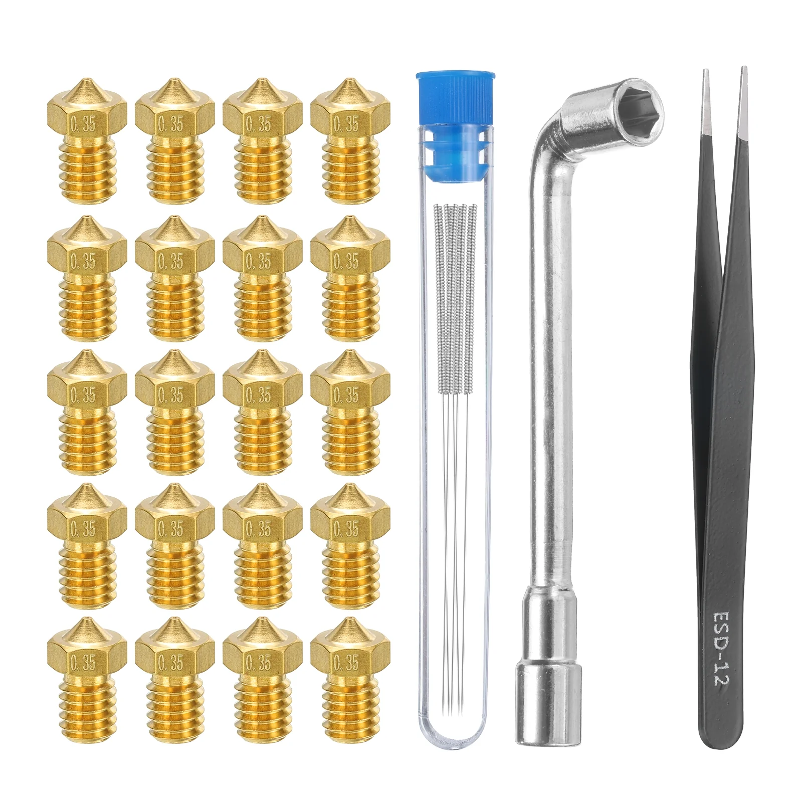 Uxcell 3D Nozzles Kit, 20pcs 3D Printer Brass Nozzles 0.35mm, 5pcs Cleaning Needles