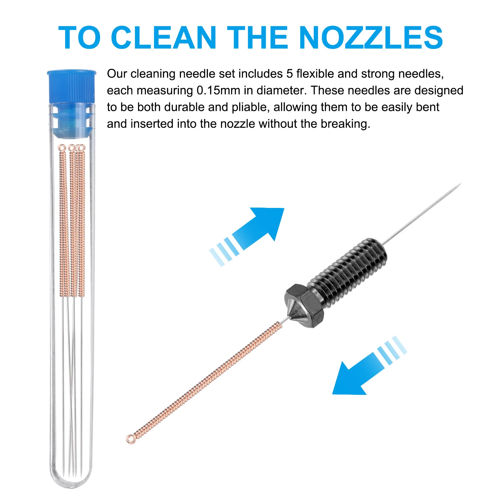 Uxcell 3D Nozzles Kit, 5pcs Hardened Steel High Speed Nozzles 0.8mm Cleaning Needles - Image 4