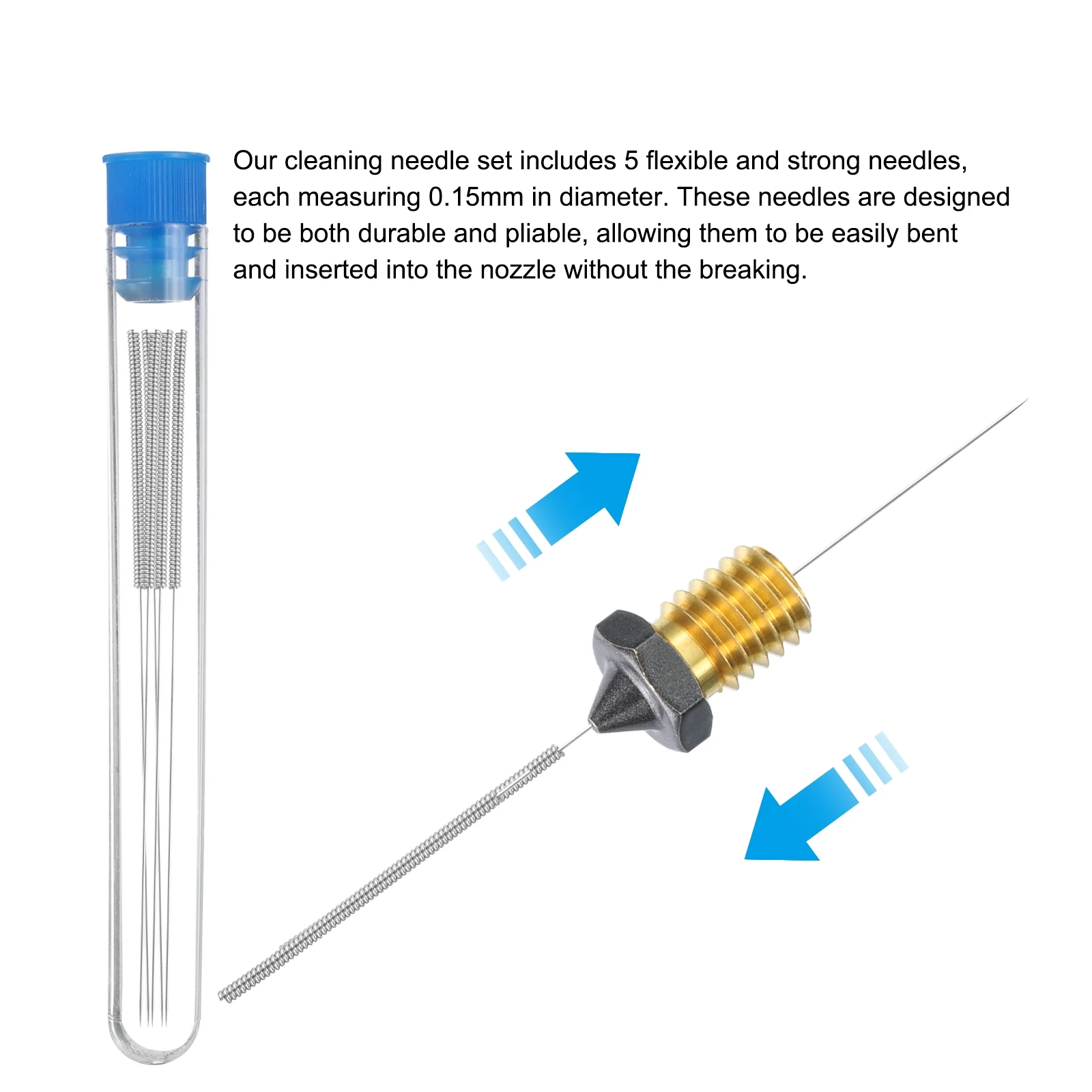 Uxcell 3D Nozzles Kit 2pcs 3D Printer Brass Nozzles 0.25mm, Cleaning Needles - Image 4