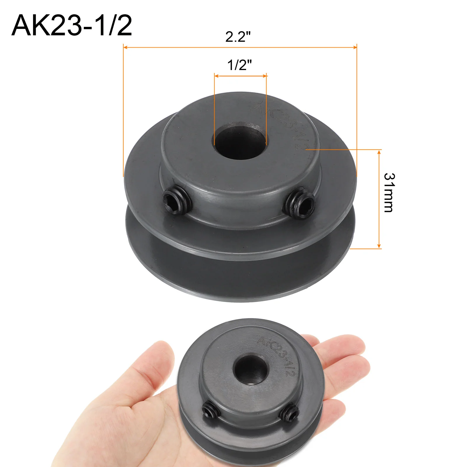 Uxcell AK23-1/2 V-Belt Sheave 1/2"Bore 2.3"OD Single Groove - Image 2