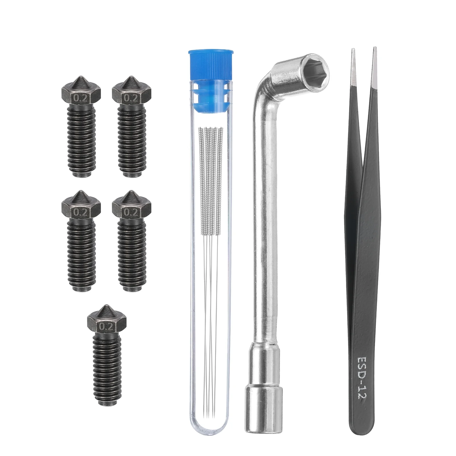 Uxcell 3D Nozzles Kit, 5pcs Hardened Steel High Speed Nozzles 0.2mm Cleaning Needles