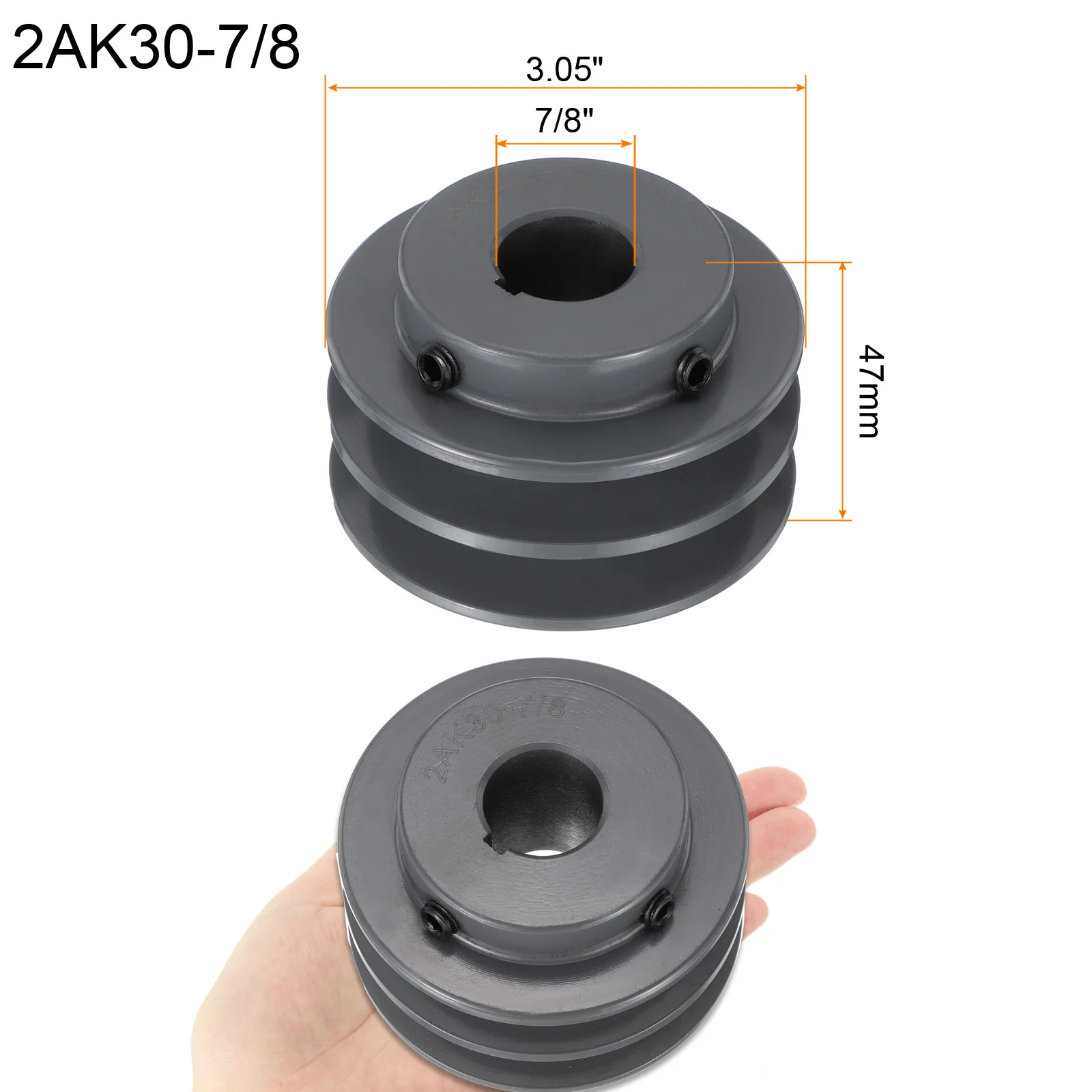 Uxcell 2AK30-7/8 V-Belt Sheave 7/8"Bore 3.05"OD Double Groove - Image 2