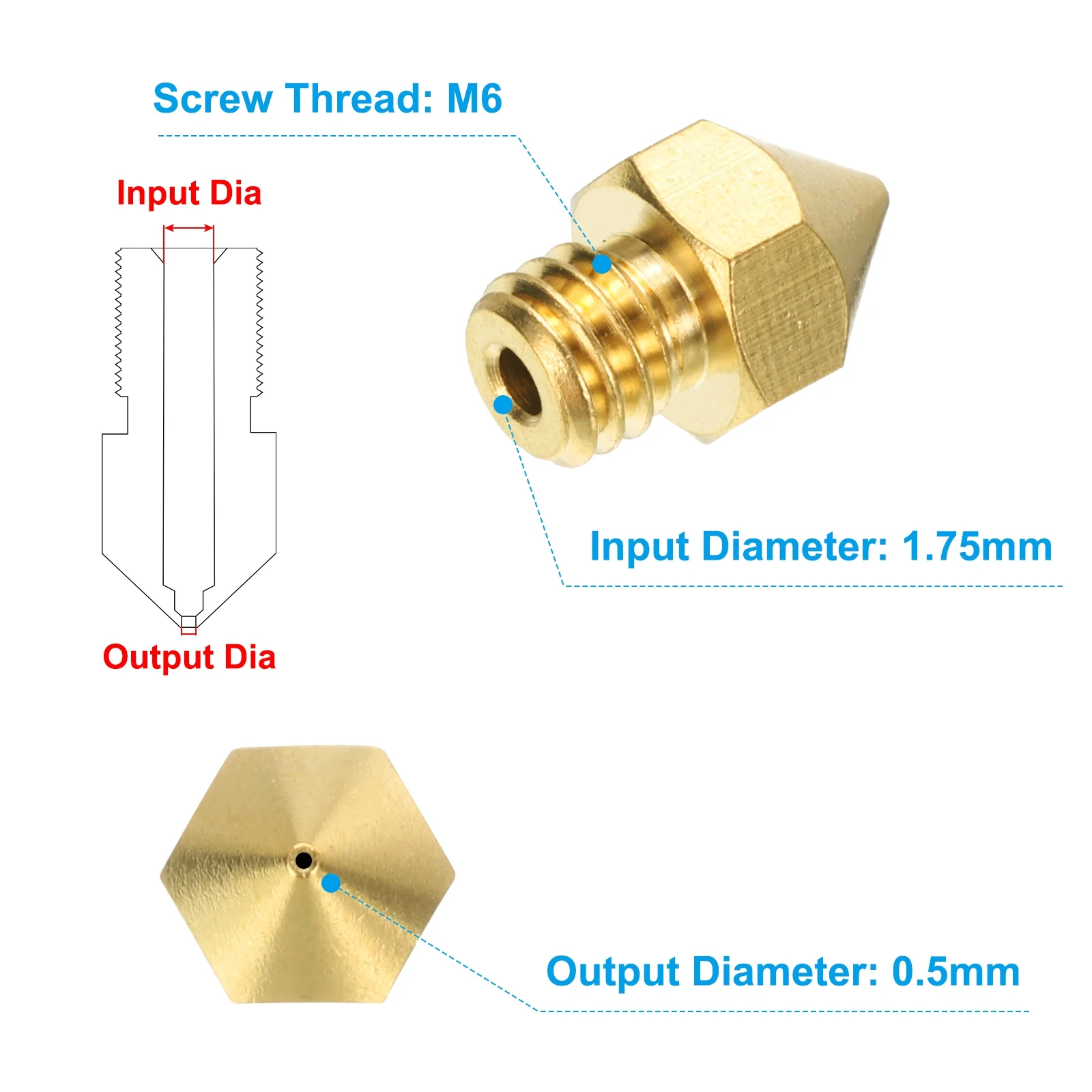 Uxcell 3D Nozzles Kit, 8pcs 3D Printer Brass Nozzles 0.5mm, 5pcs Cleaning Needles - Image 2